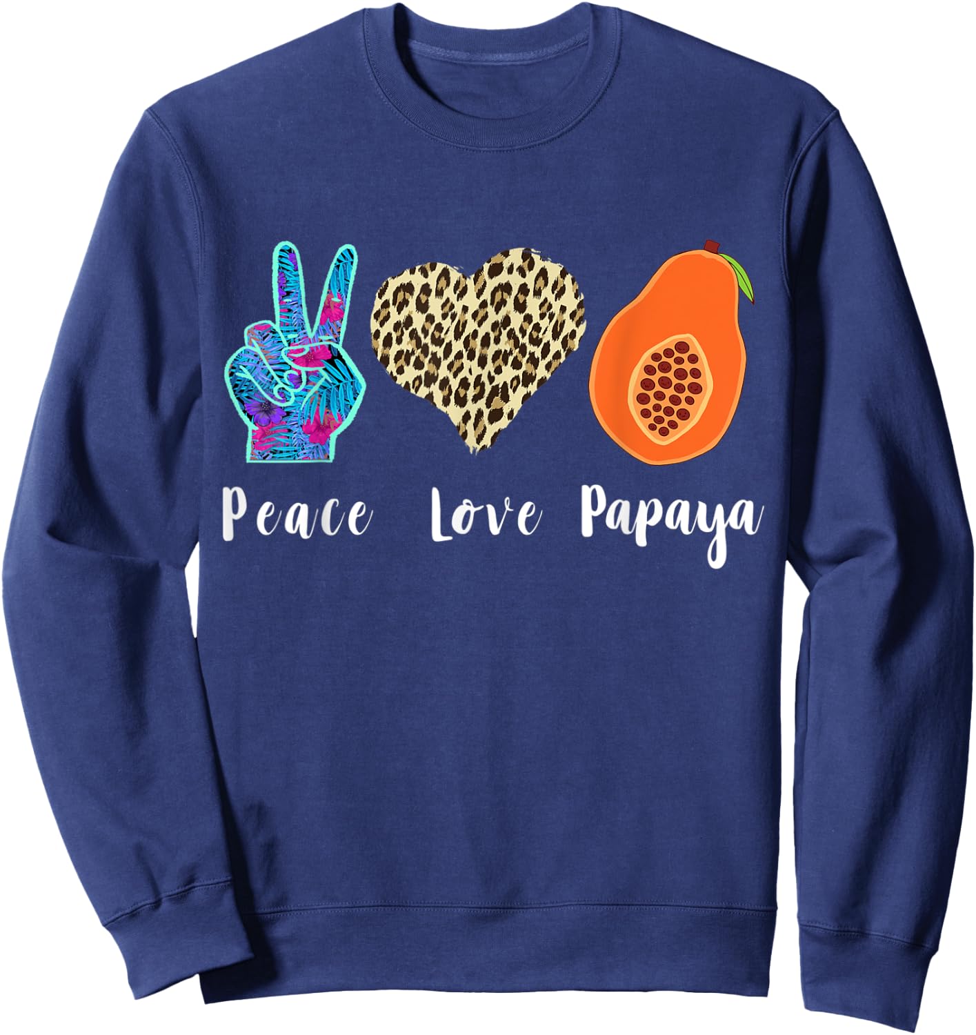 Papaya Love Peace Leopard Heart Fruit Lover Summer Fruit Women Kids Sweatshirt - Sweatshirt | Navy