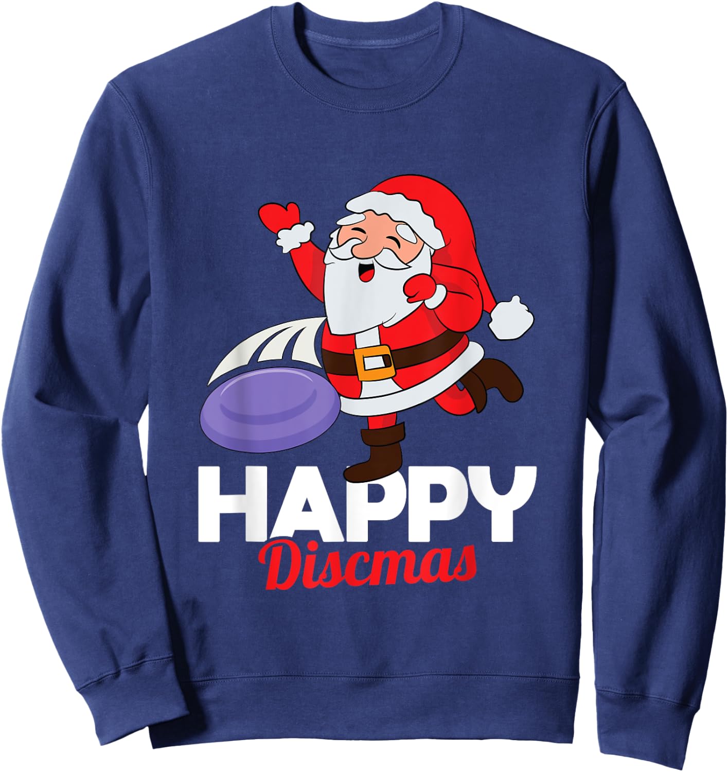 Happy Discmas Ultimate Frisbee Santa Christmas Disc Golf Sweatshirt - Sweatshirt | Navy