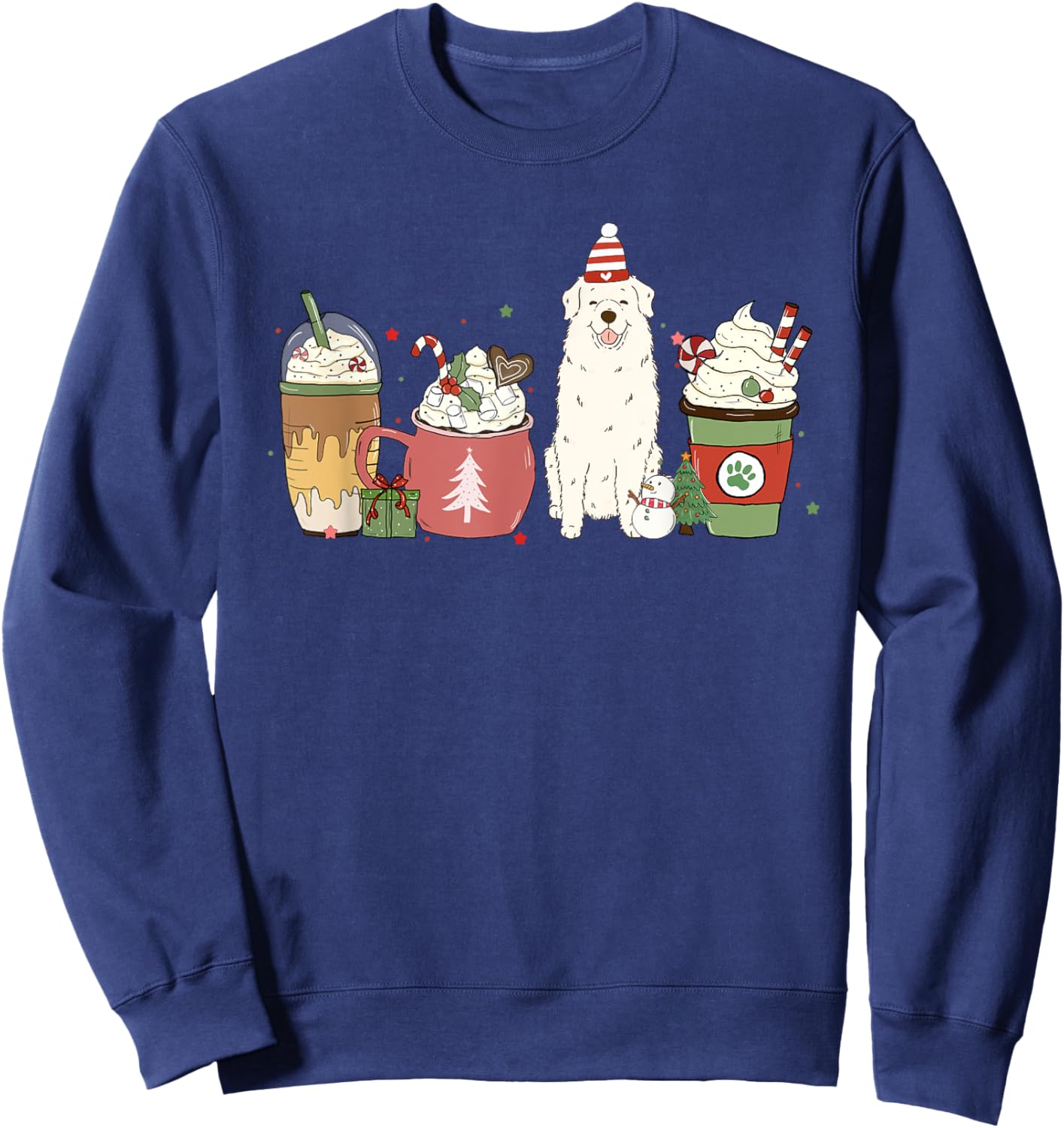 Great Pyrenees Coffee Latte Winter Christmas Dog Mom Holiday Sweatshirt - Sweatshirt | Navy
