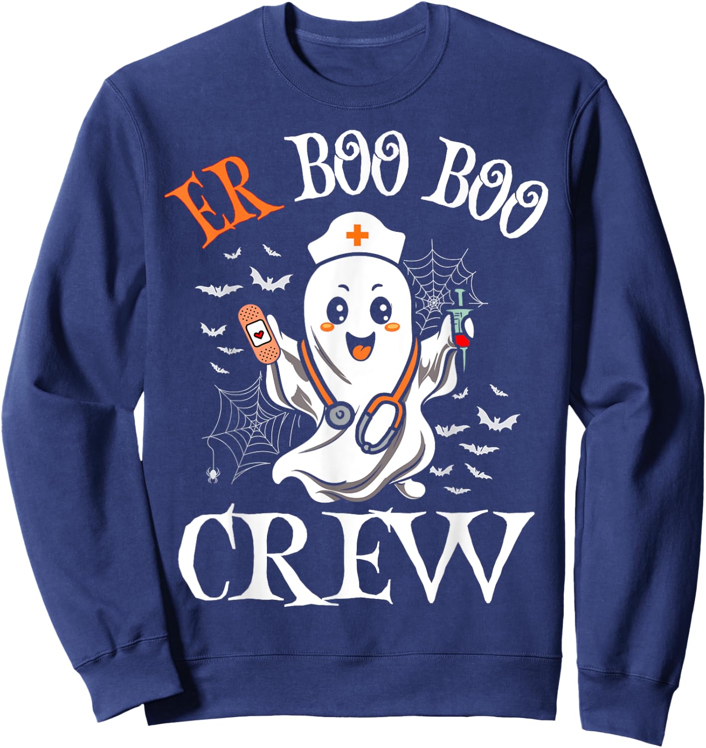 ER Nurse Boo Crew Vintage Halloween Emergency Room Nurse Sweatshirt - Sweatshirt | Navy