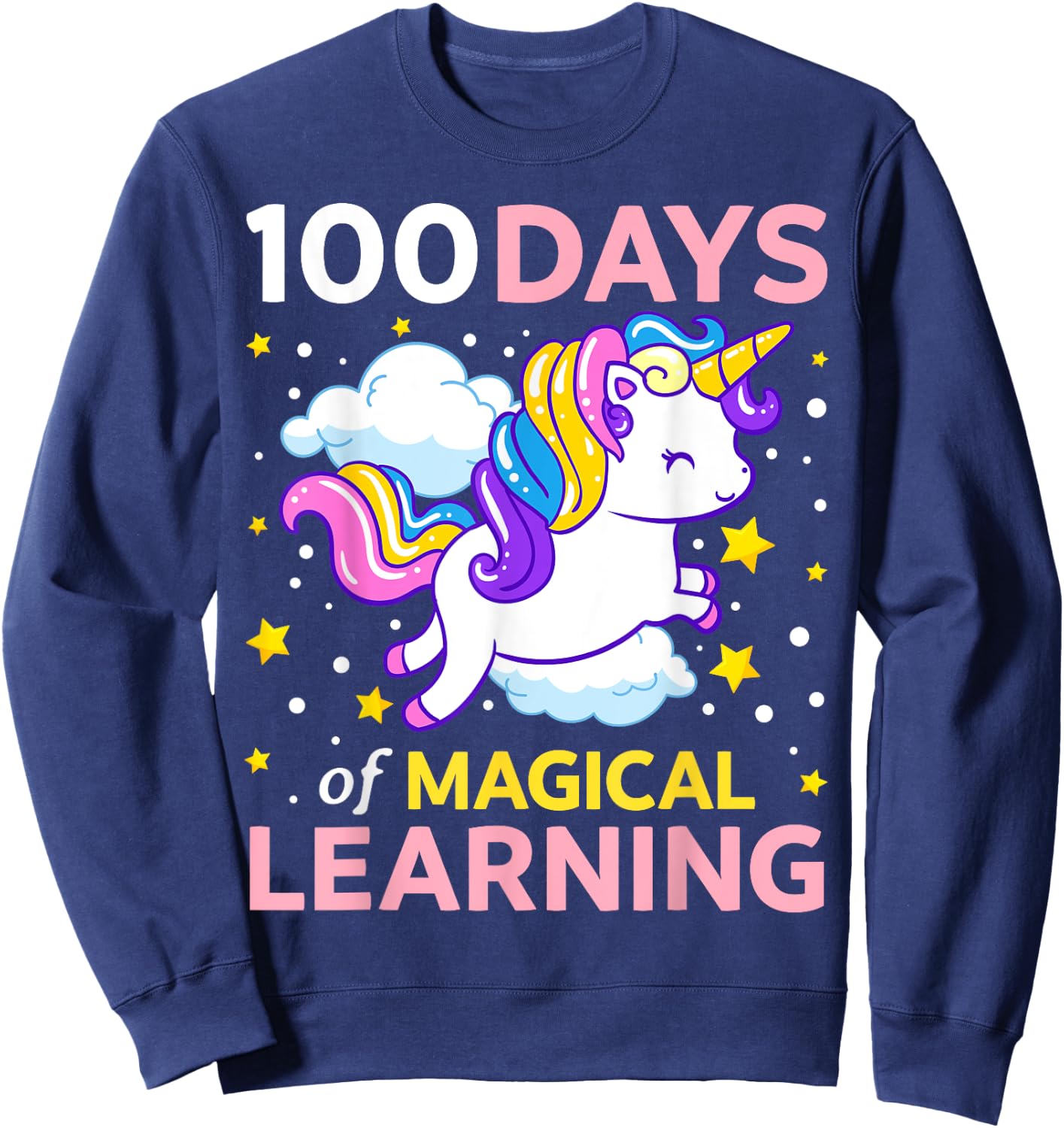 100th Day of School Unicorn Girls 100 Days of Kindergarten Sweatshirt - Sweatshirt | Navy