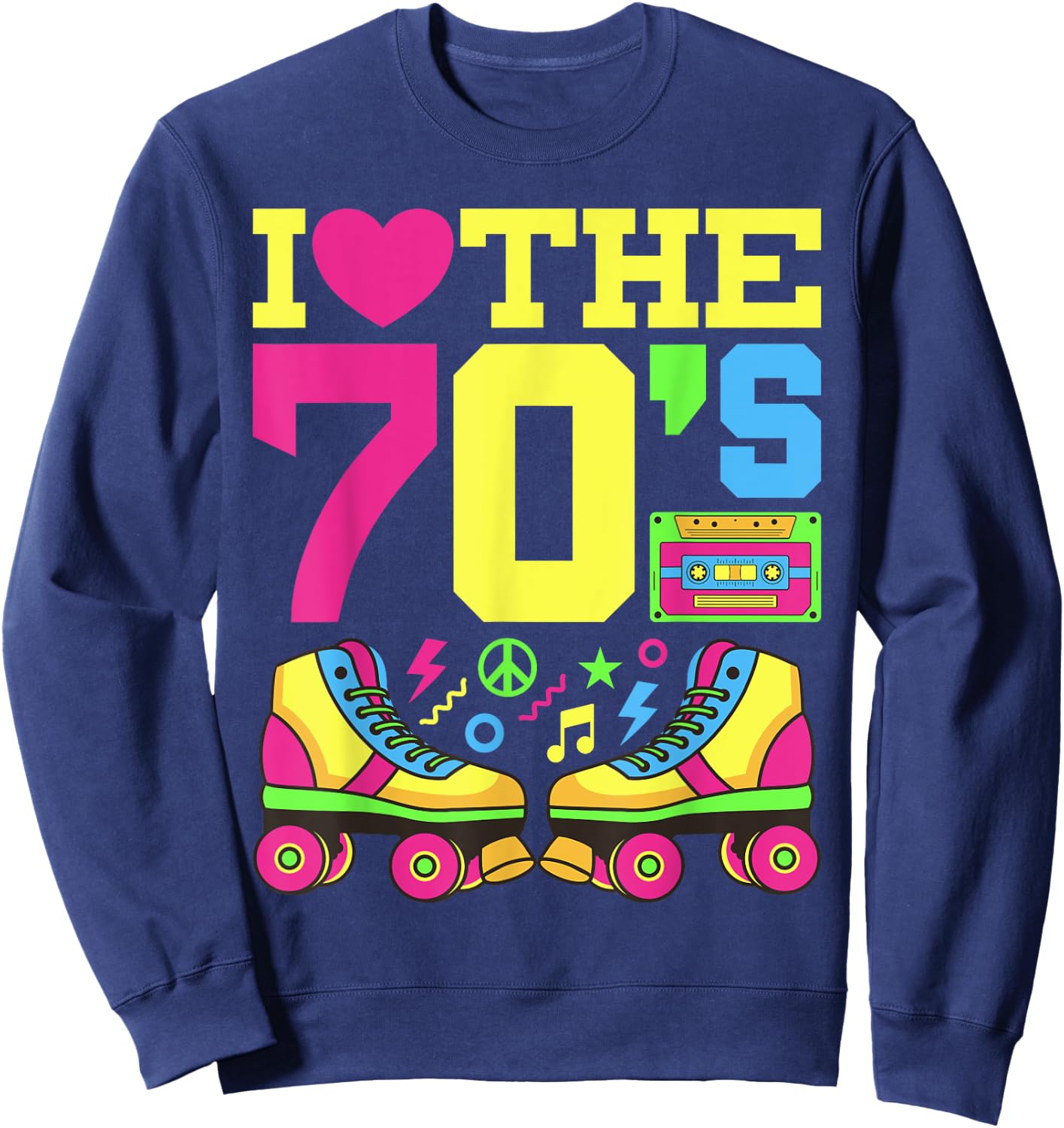 Heart 70s 1970s Fashion Theme Party Outfit Seventies Costume Sweatshirt - Sweatshirt | Navy