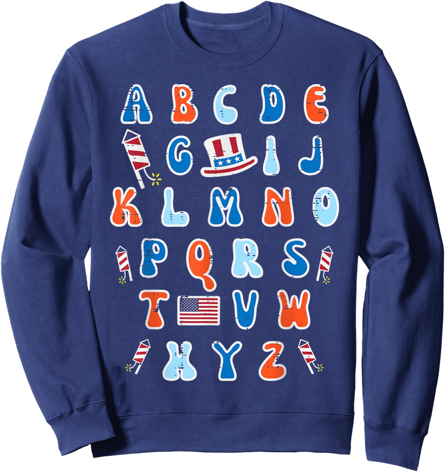 4th Of July Abc Alphabet Patriotic Preschool Teacher Women Sweatshirt - Sweatshirt | Navy