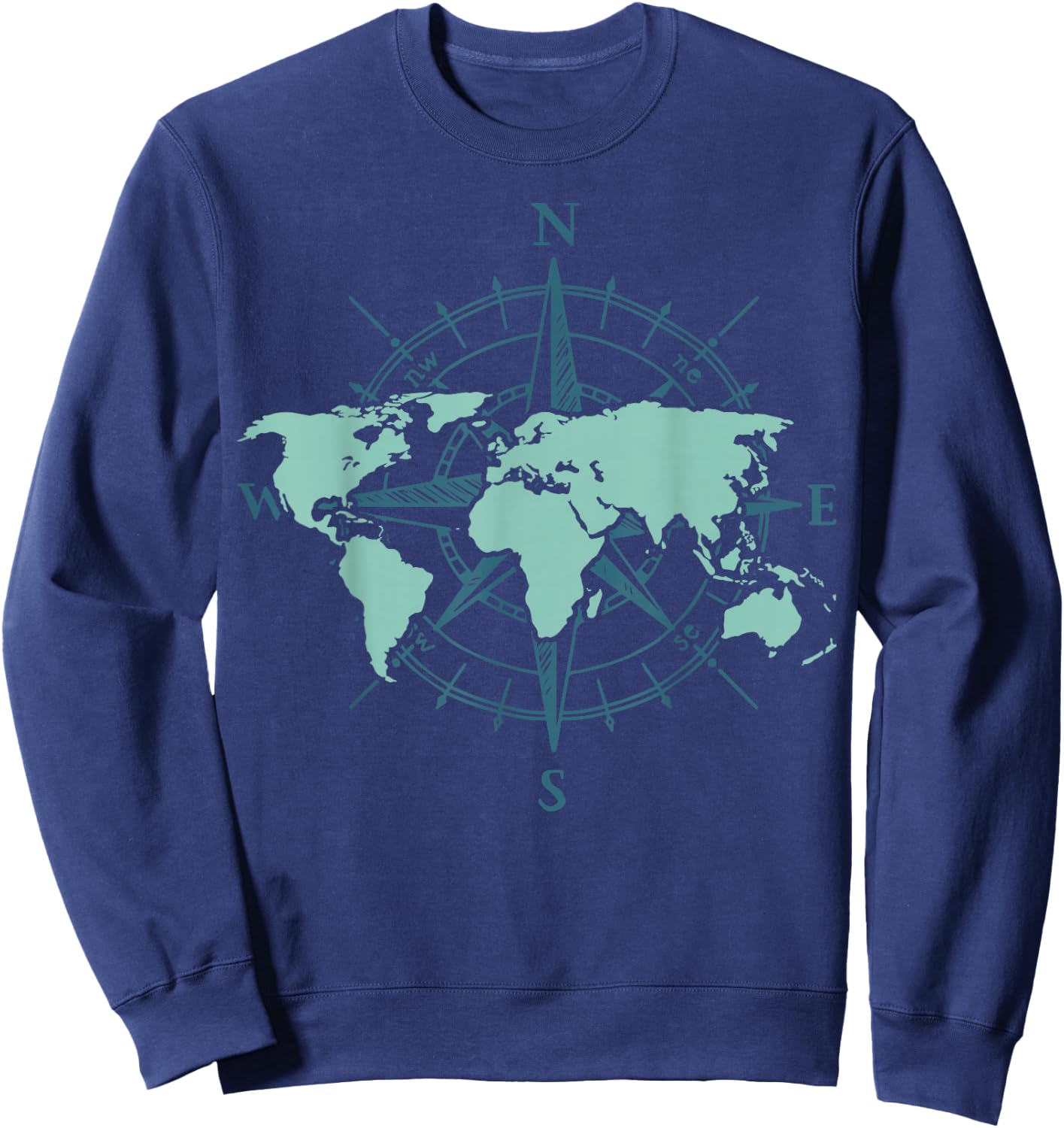 Cartography Traveler Travelling Compass World Map Small Sweatshirt - Sweatshirt | Navy