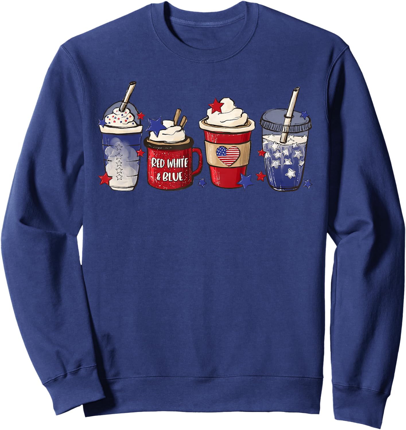 Red White Blue Latte Ice Coffee USA 4th Of July Patriotic Women Kids Men Sweatshirt - Sweatshirt | Navy
