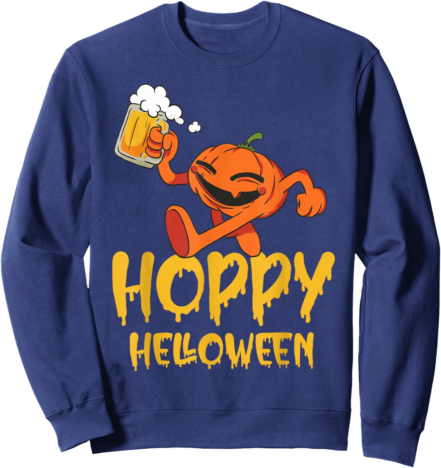 Pumpkin with Beer Mug Funny Hoppy Halloween Sweatshirt - Sweatshirt | Navy