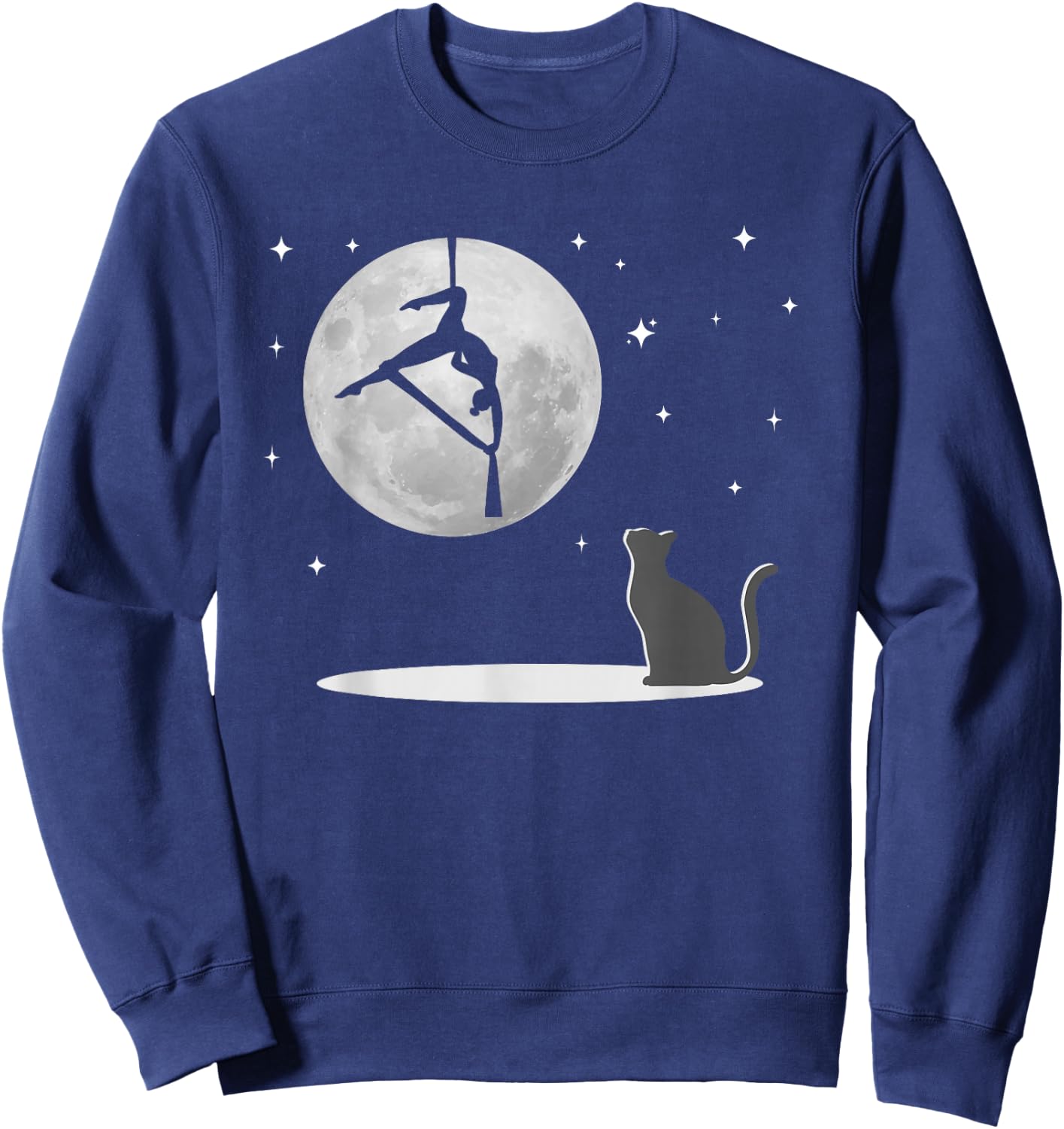 Fly Aerial Yoga Hammock Silks, Stars and Moon Cat, Cat Lover Sweatshirt - Sweatshirt | Navy