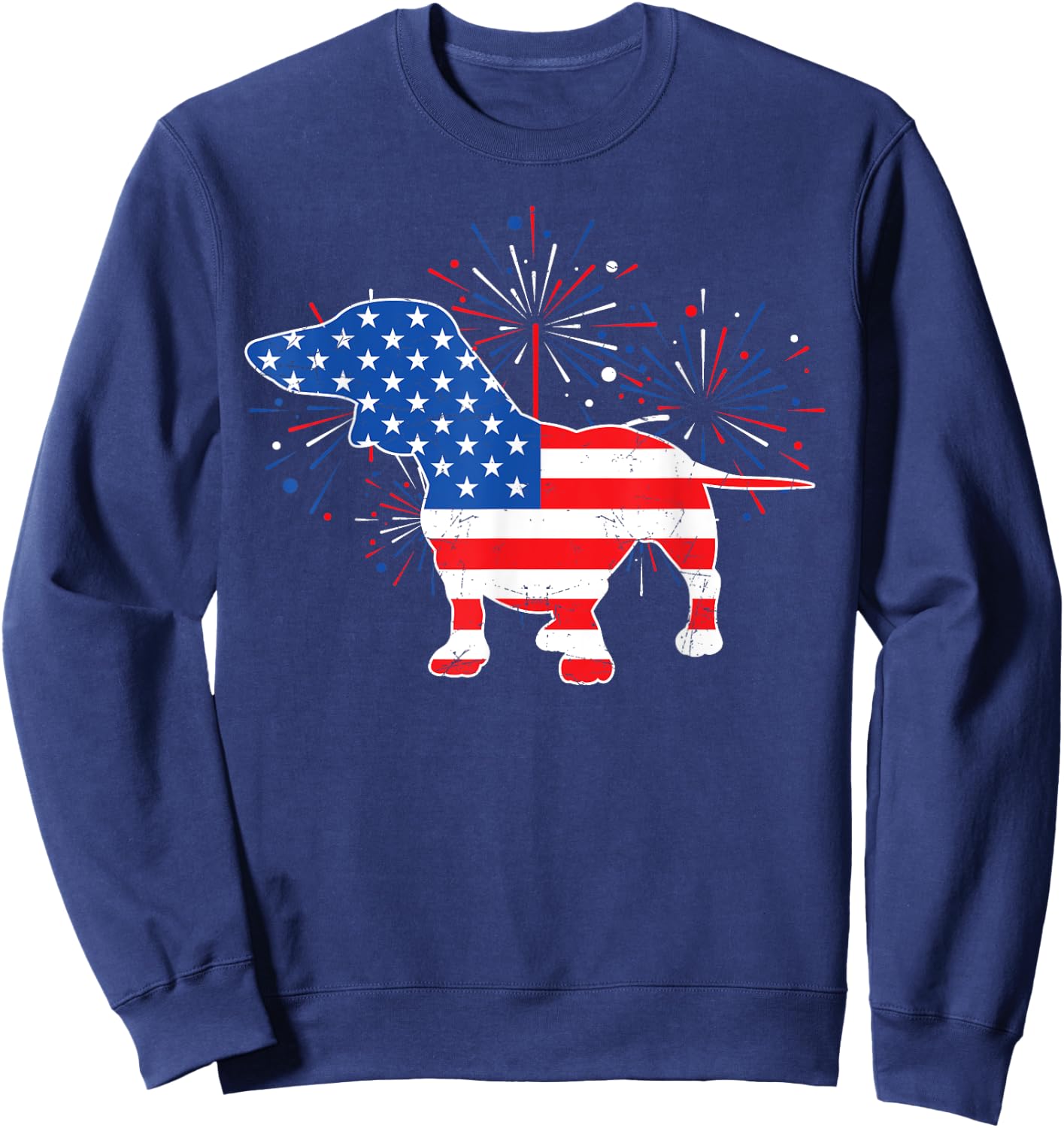 Patriotic American Flag Doxie Lover 4th of July Dachshund Sweatshirt - Sweatshirt | Navy