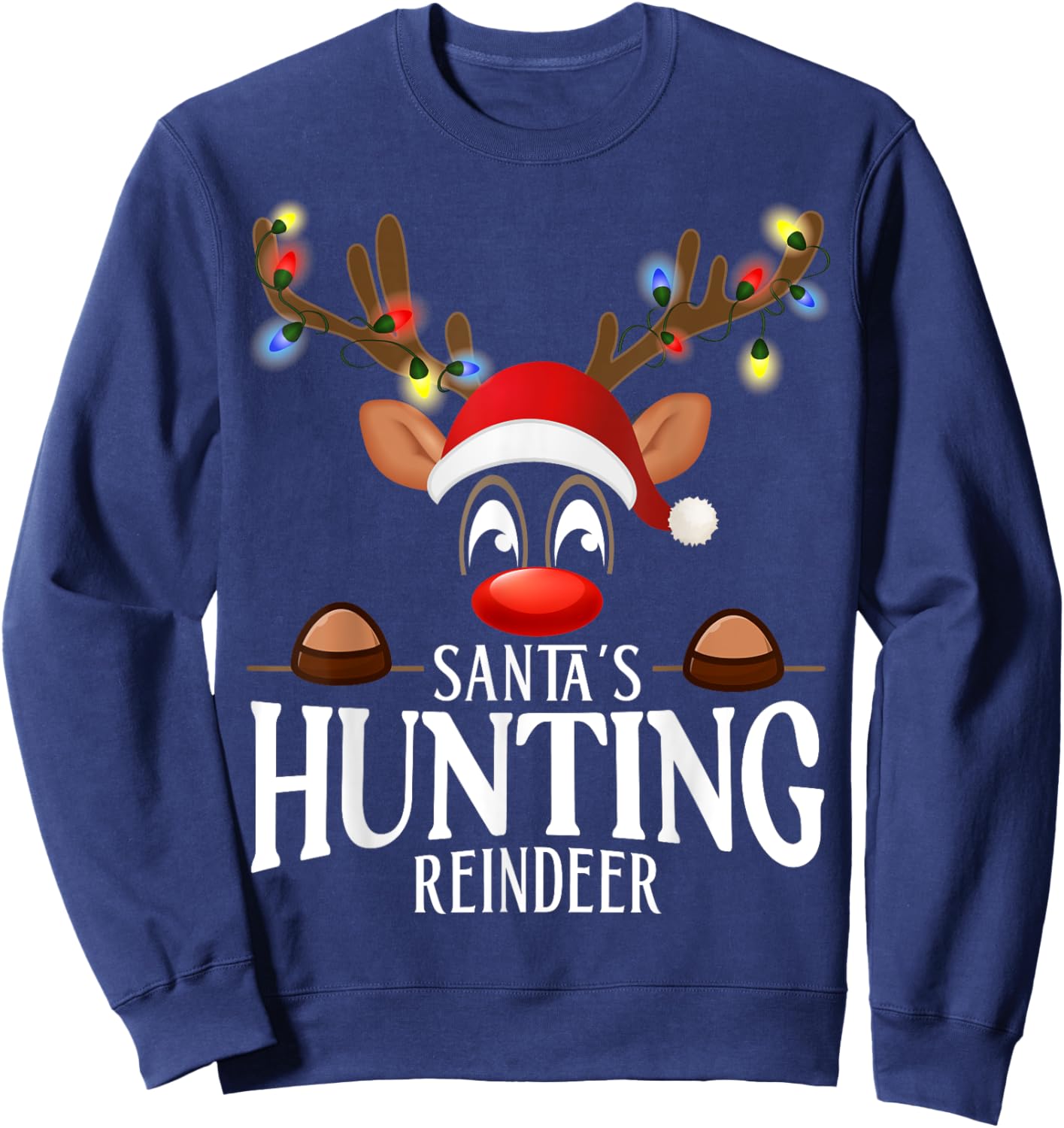 Santa's Hunting Reindeer Funny XMas Matching PJS Sweatshirt - Sweatshirt | Navy