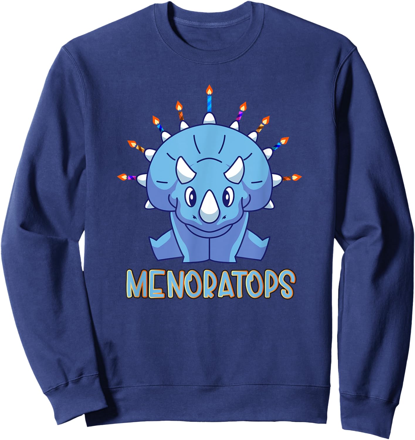 Dinosaur menorah triceratops "menoratops" hanukkah Sweatshirt - Sweatshirt | Navy