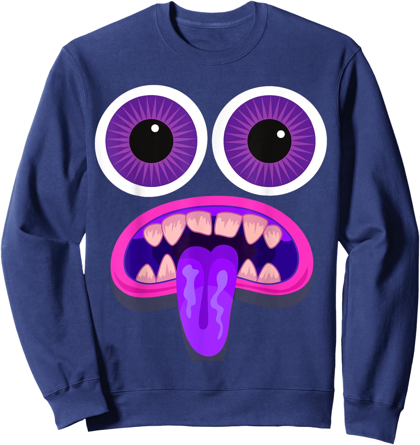 Men's Women's Purple Monster Face Halloween Costume Sweatshirt - Sweatshirt | Navy