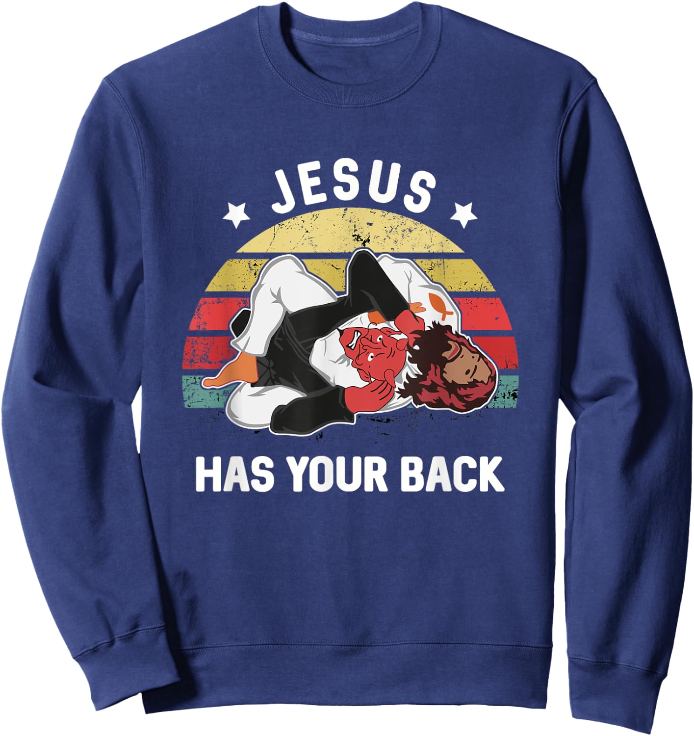 Jesus Has Your Back Jiu Jitsu Retro Christian Sweatshirt - Sweatshirt | Navy