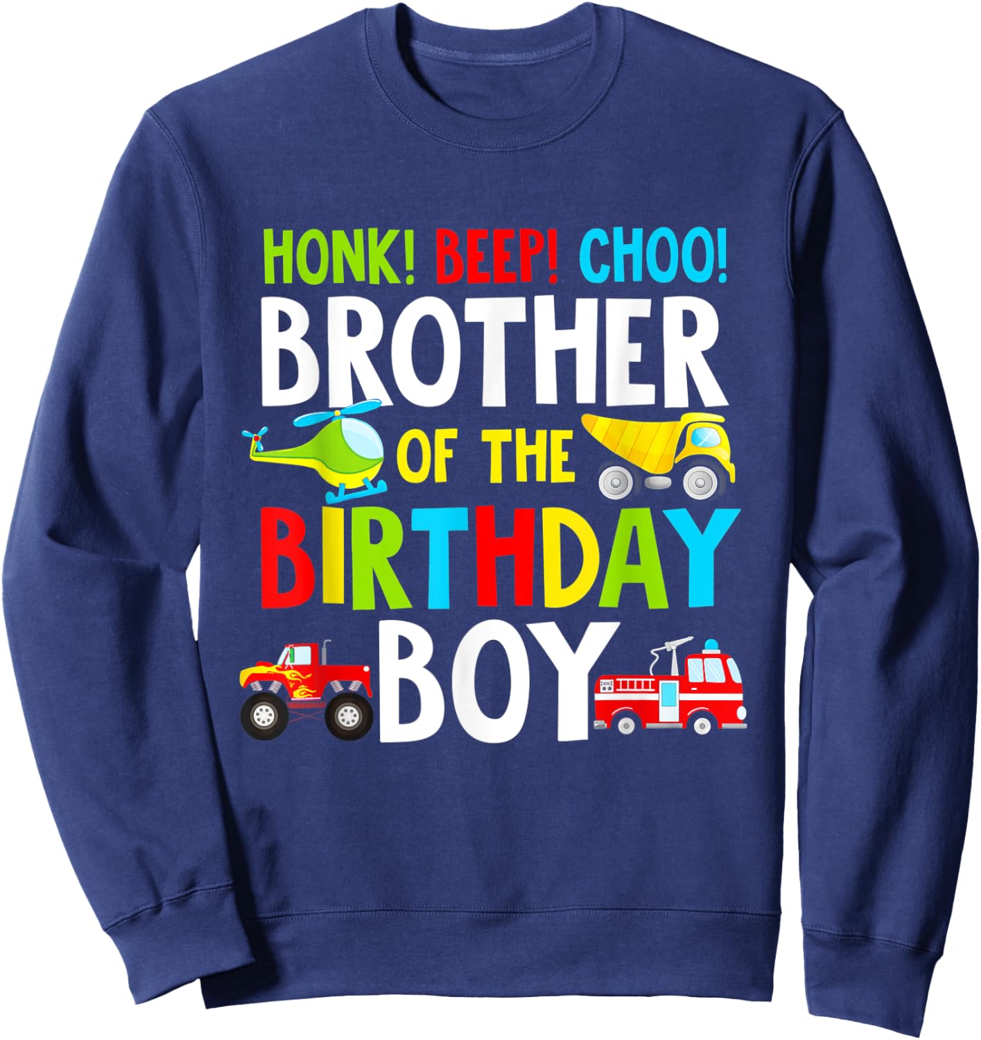 Brother Of The Birthday Boy Shirt Transportation Trucks 2nd Sweatshirt - Sweatshirt | Navy