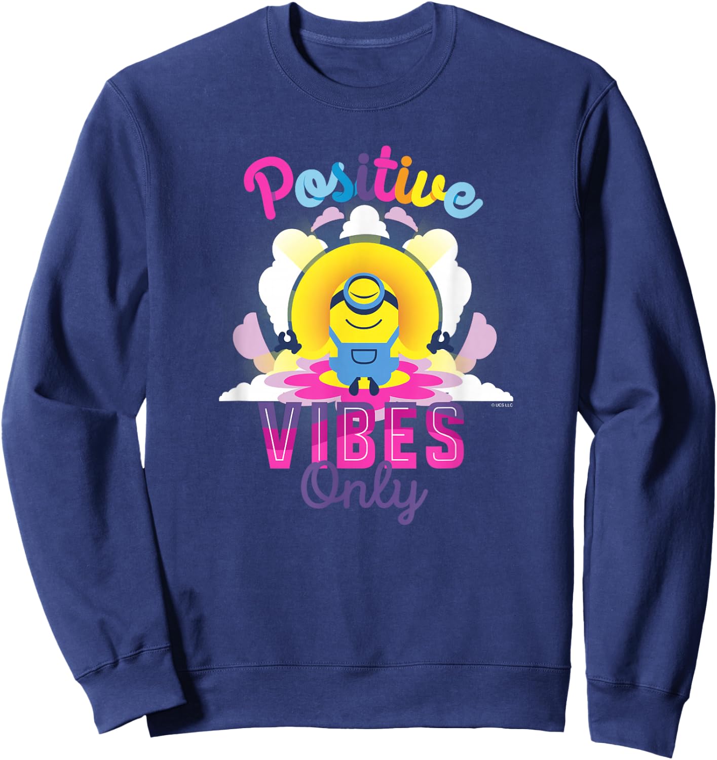 Minions Stuart Positive Vibes Only Poster Sweatshirt - Sweatshirt | Navy