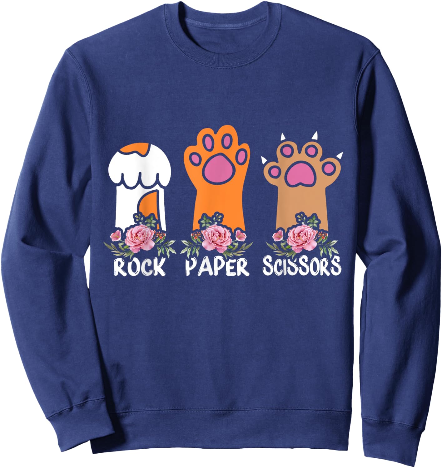 Rock Paper Scissors Hand Game Meme Animal Paw Flower Cat Men Women Kids Sweatshirt - Sweatshirt | Navy