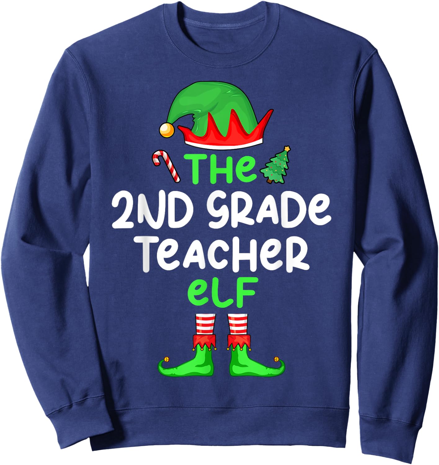 I'm The 2nd Grade Teacher Elf Christmas Matching Pajama Sweatshirt - Sweatshirt | Navy