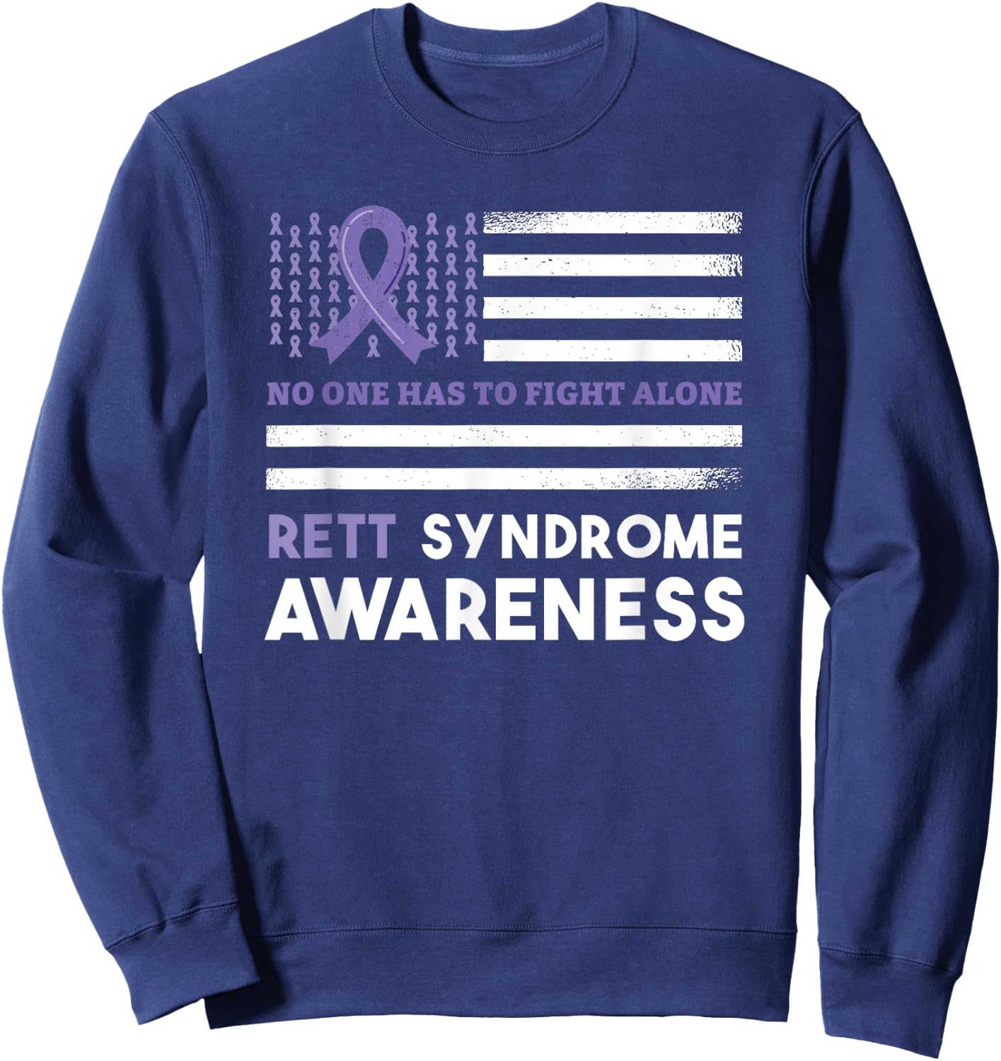 Rett Syndrome Awareness Butterfly Ribbon Purple Support Sweatshirt - Sweatshirt | Navy
