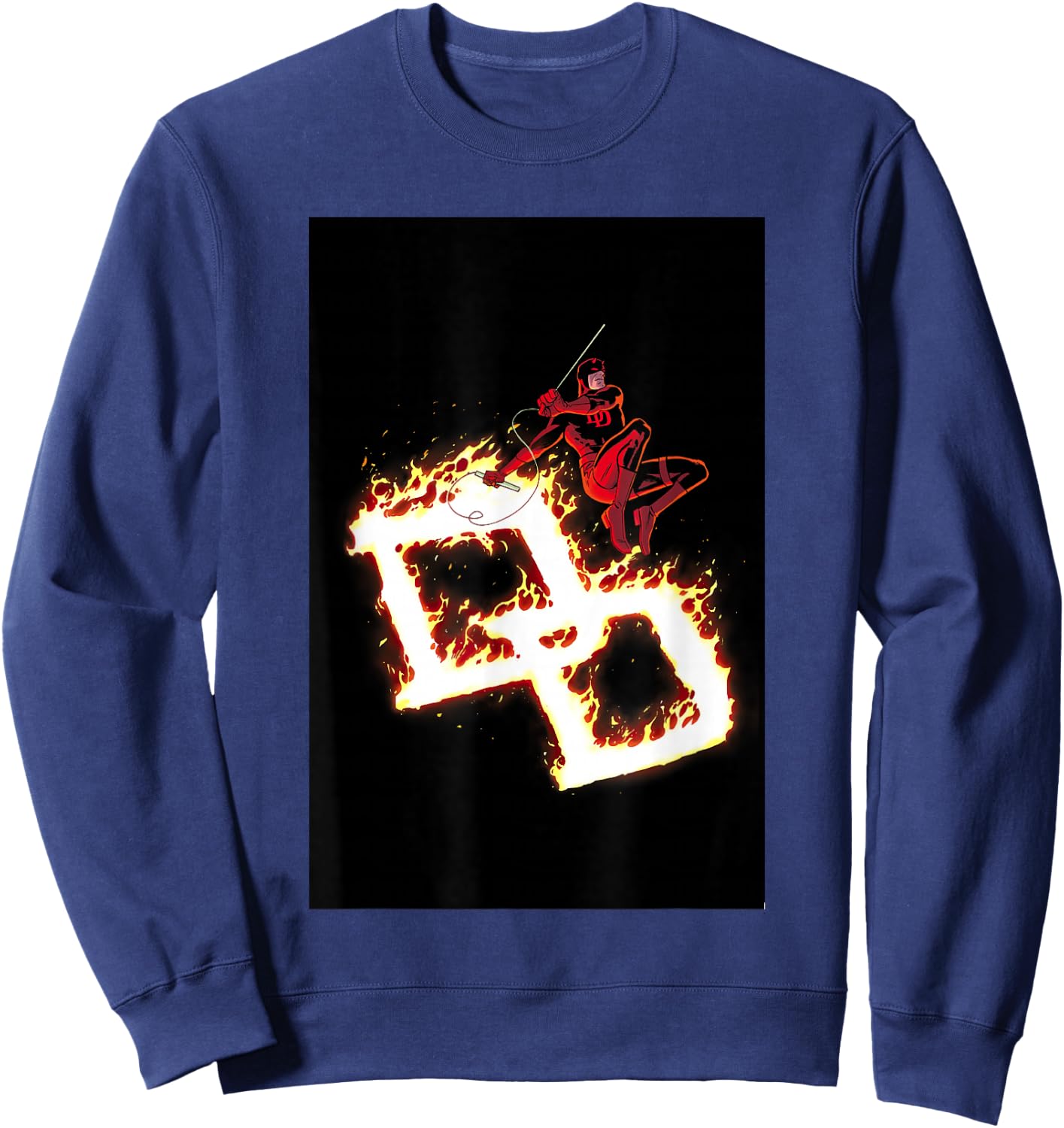 Marvel Comics Retro Classic Daredevil DD On Fire Logo Sweatshirt - Sweatshirt | Navy