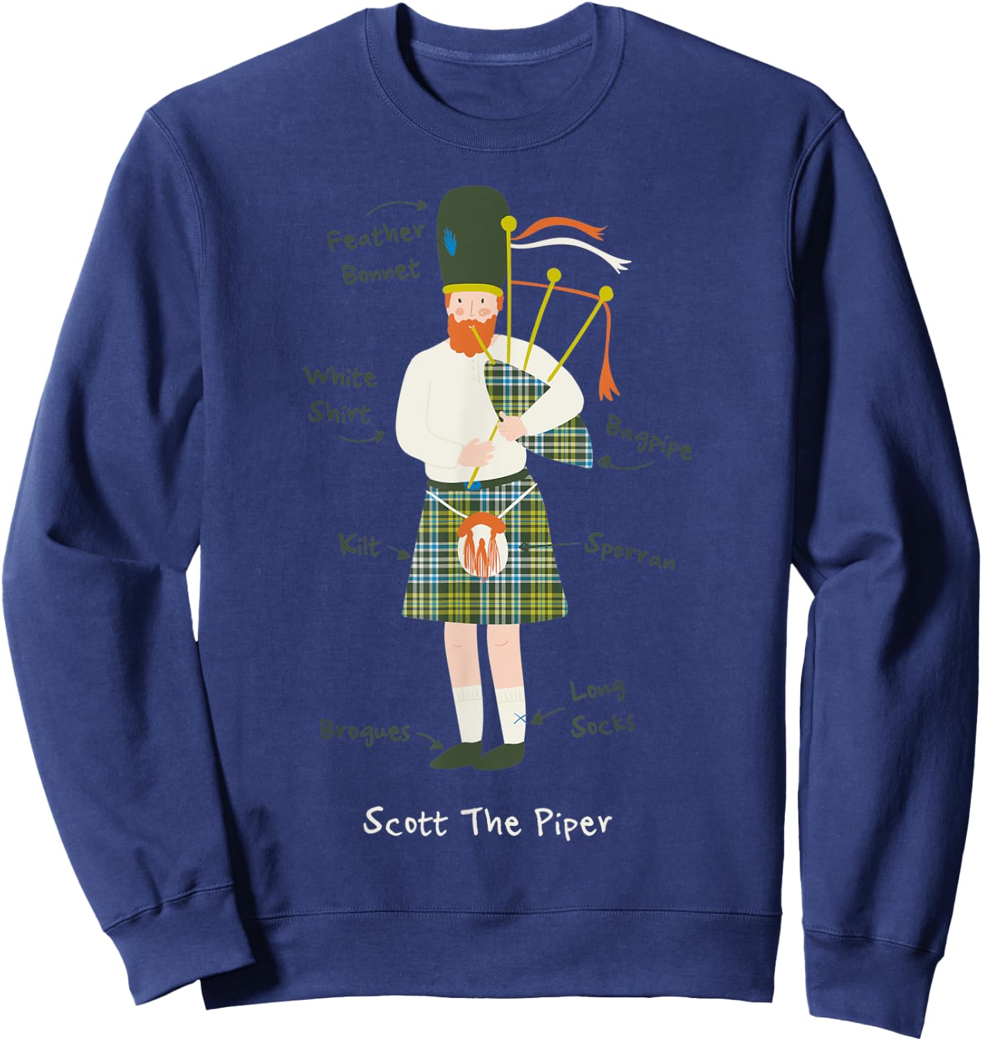 Great Highland Bagpiper Scottish Kilt Scotland Musician Kids Sweatshirt - Sweatshirt | Navy