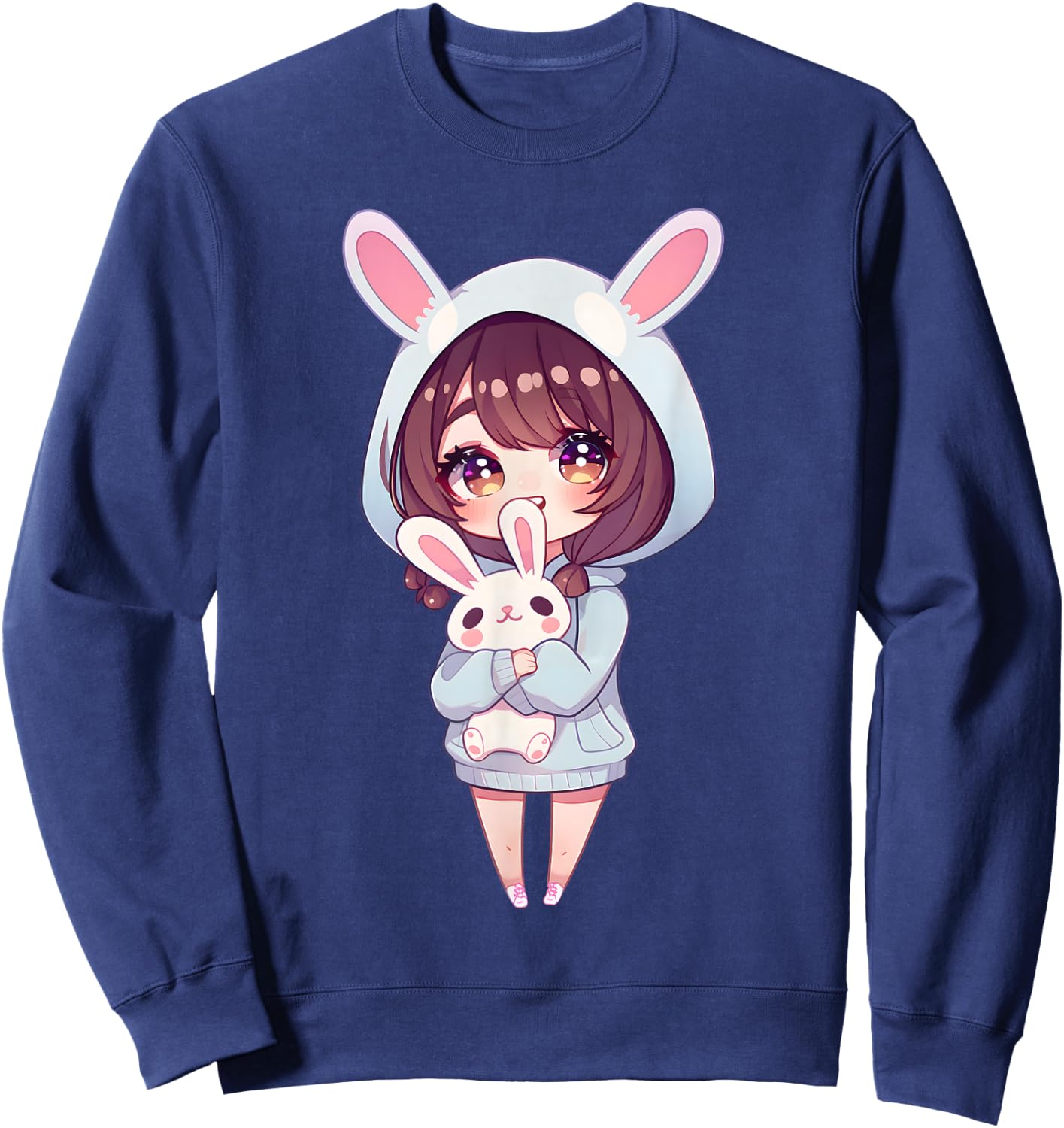 Anime Girl With Bunny Kawaii Easter Japanese Otaku Girl Sweatshirt - Sweatshirt | Navy