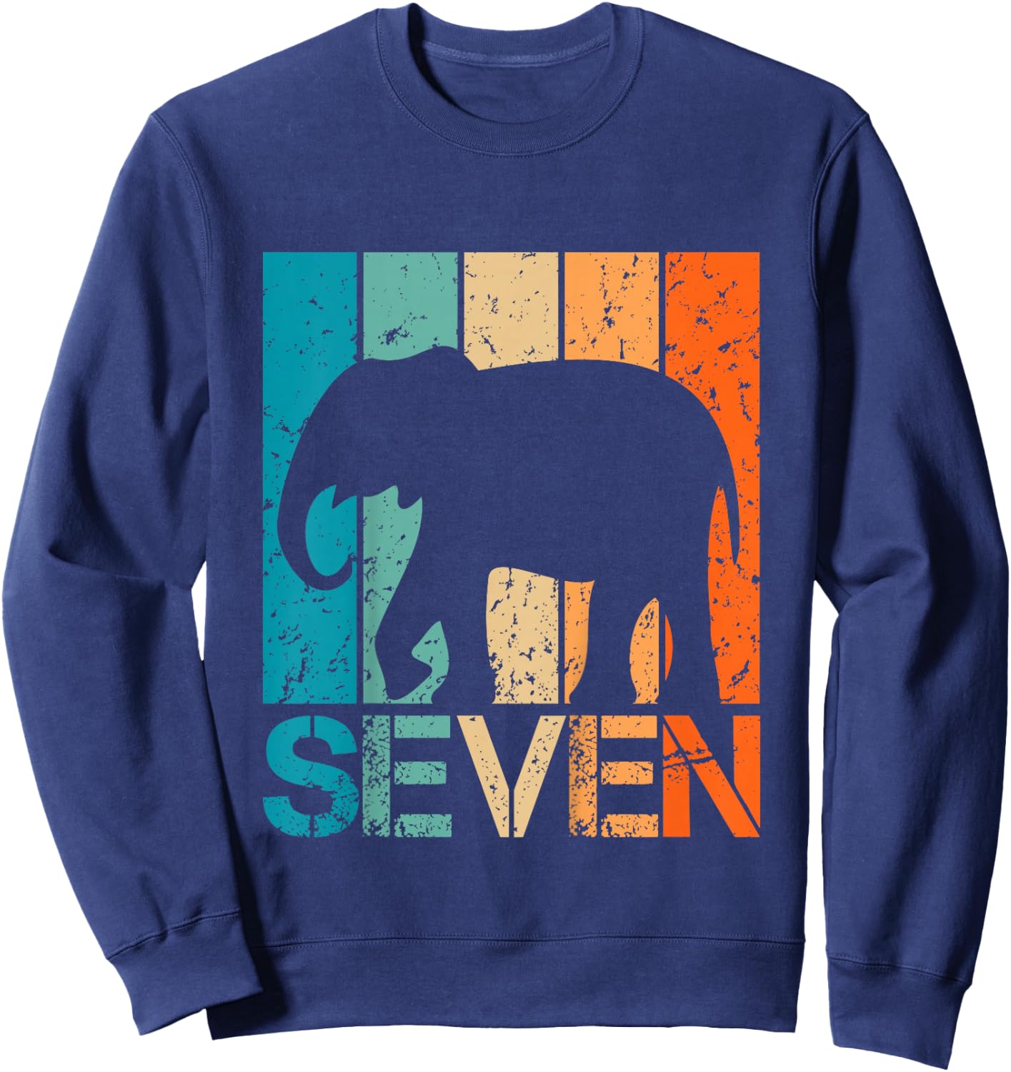 Kids Funny 7th Elephant Birthday 7 Year Old Birthday Elephant Sweatshirt - Sweatshirt | Navy