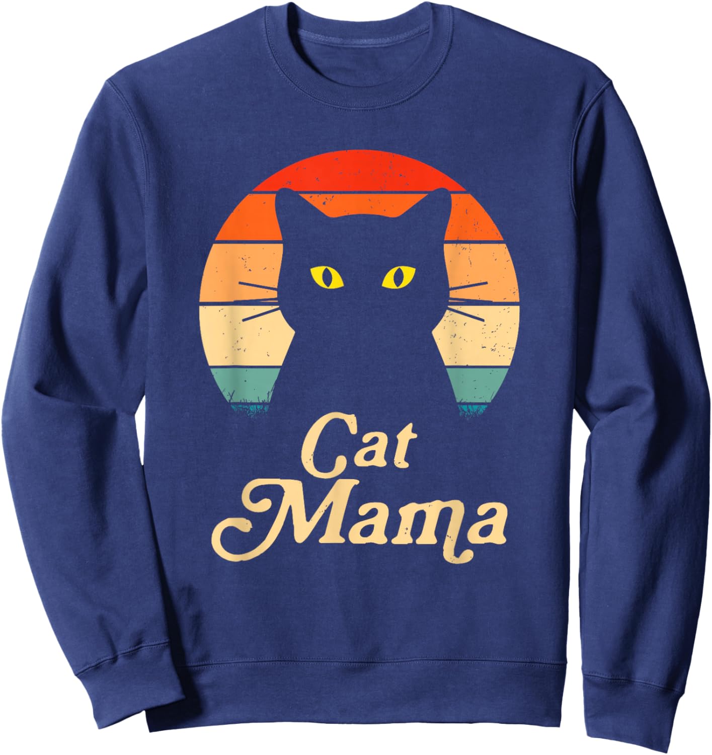 Vintage Cat Mama Wildlife Happy Mother's Day Black Cat Mom Sweatshirt - Sweatshirt | Navy