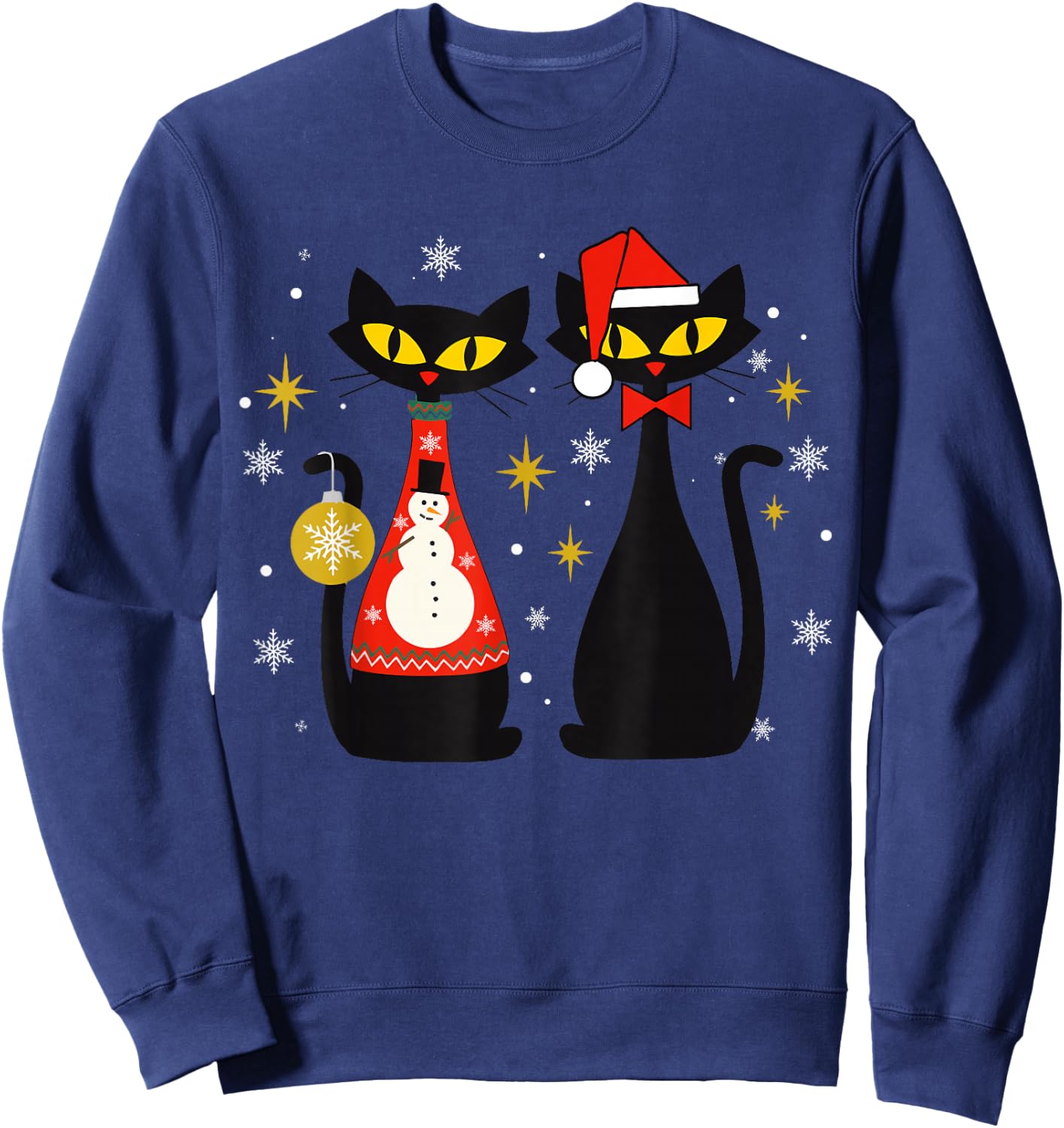 Mid Century Modern Look Cats Christmas Retro 50s 60s Xmas Sweatshirt - Sweatshirt | Navy