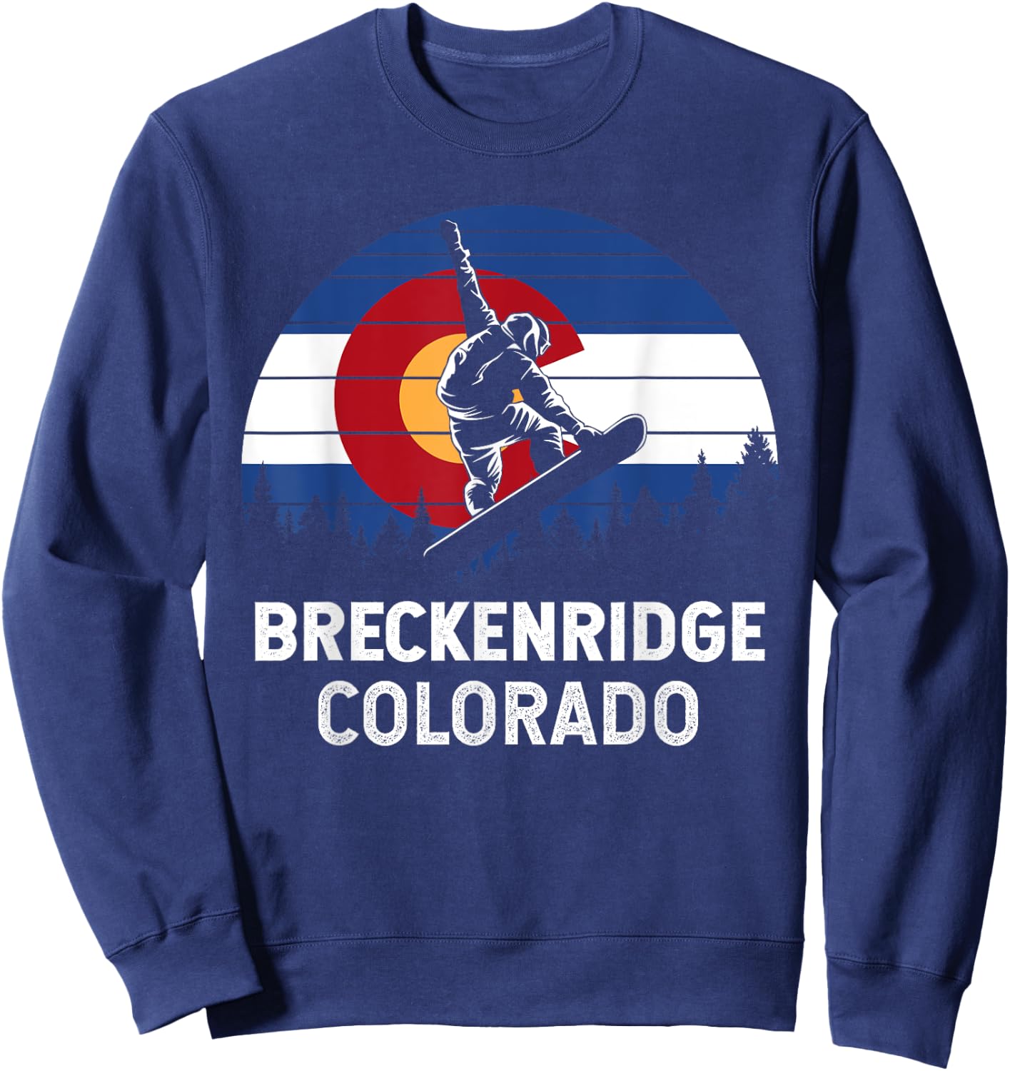 Colorado Snowboarding Gifts And Shirts Breckenridge CO Mountain Town Retro Snowboarding Sweatshirt - Sweatshirt | Navy
