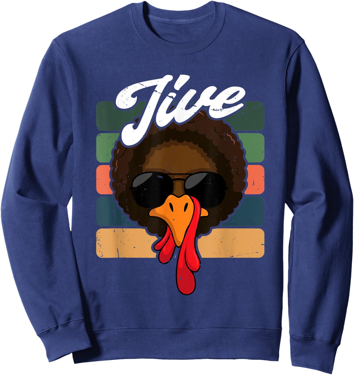 Jive Thanksgiving Turkey Day Face Vintage Retro Sweatshirt - Sweatshirt | Navy