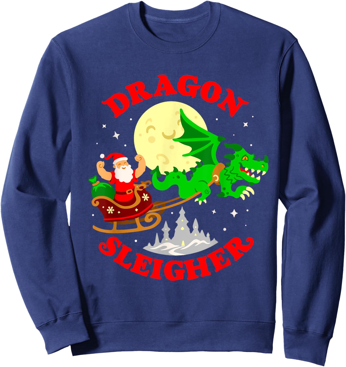 Dragon Sleigher Funny Cute Fantasy Dragon Santa Christmas Sweatshirt - Sweatshirt | Navy