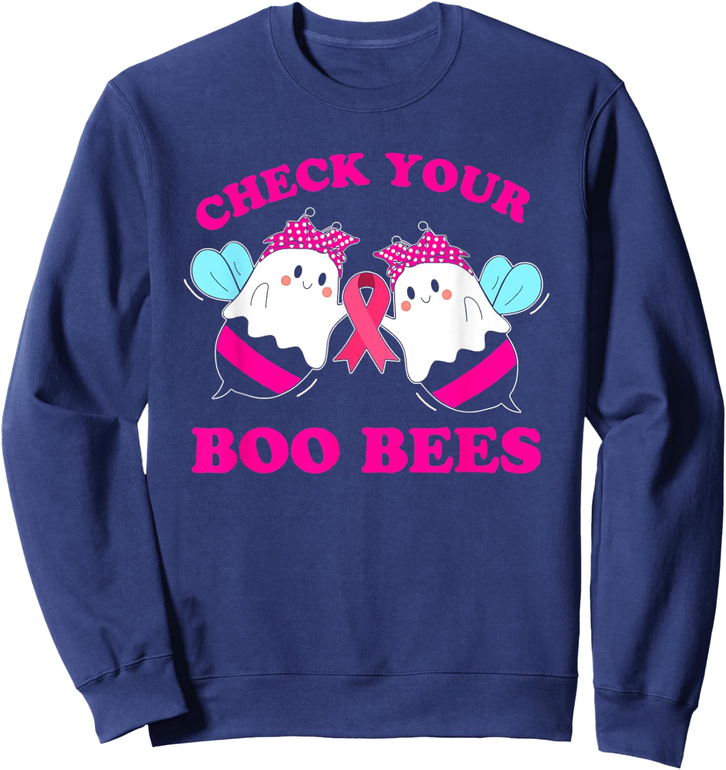 Check Your Boo Bees Funny Breast Cancer Halloween Women Sweatshirt - Sweatshirt | Navy