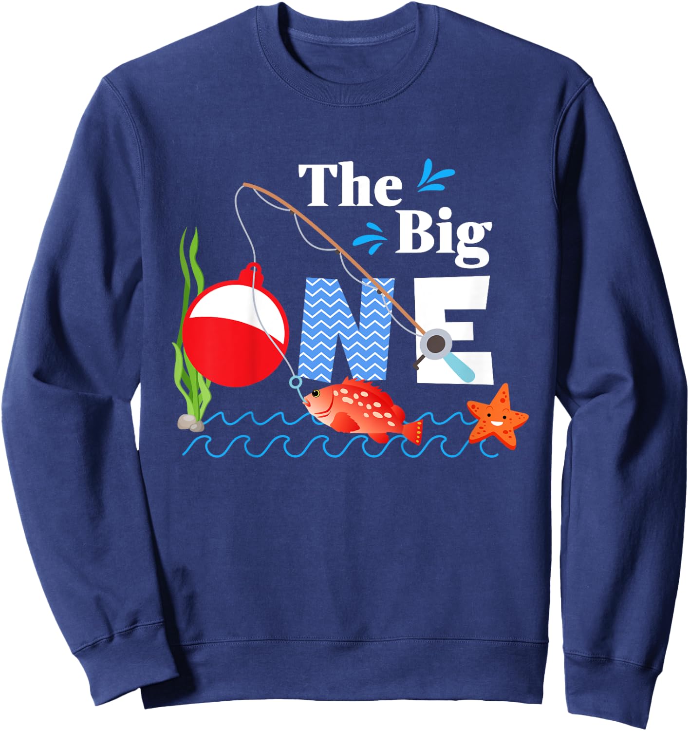 Kids Fishing The Big One Year 1st First Birthday Little Fisherman Sweatshirt - Sweatshirt | Navy
