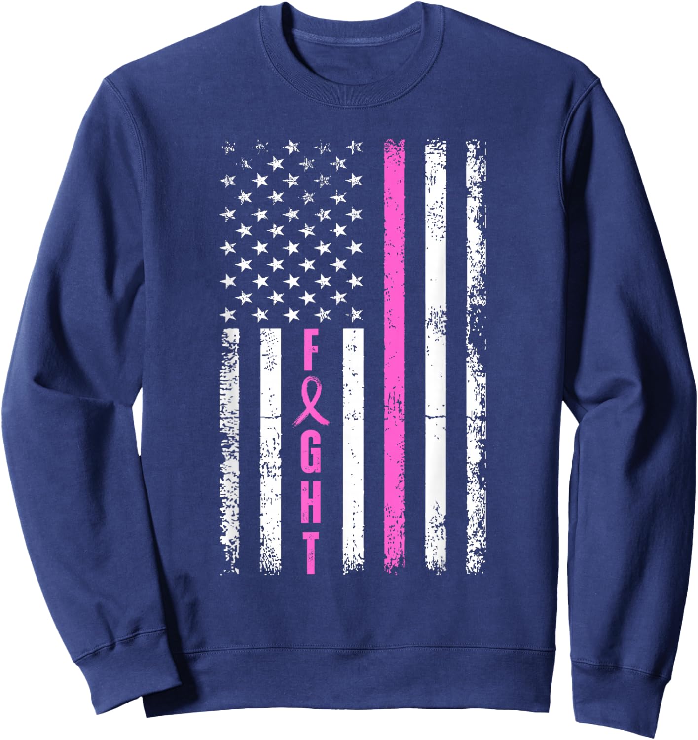 Fight Breast Survivor American Flag Breast Cancer Awareness Sweatshirt - Sweatshirt | Navy