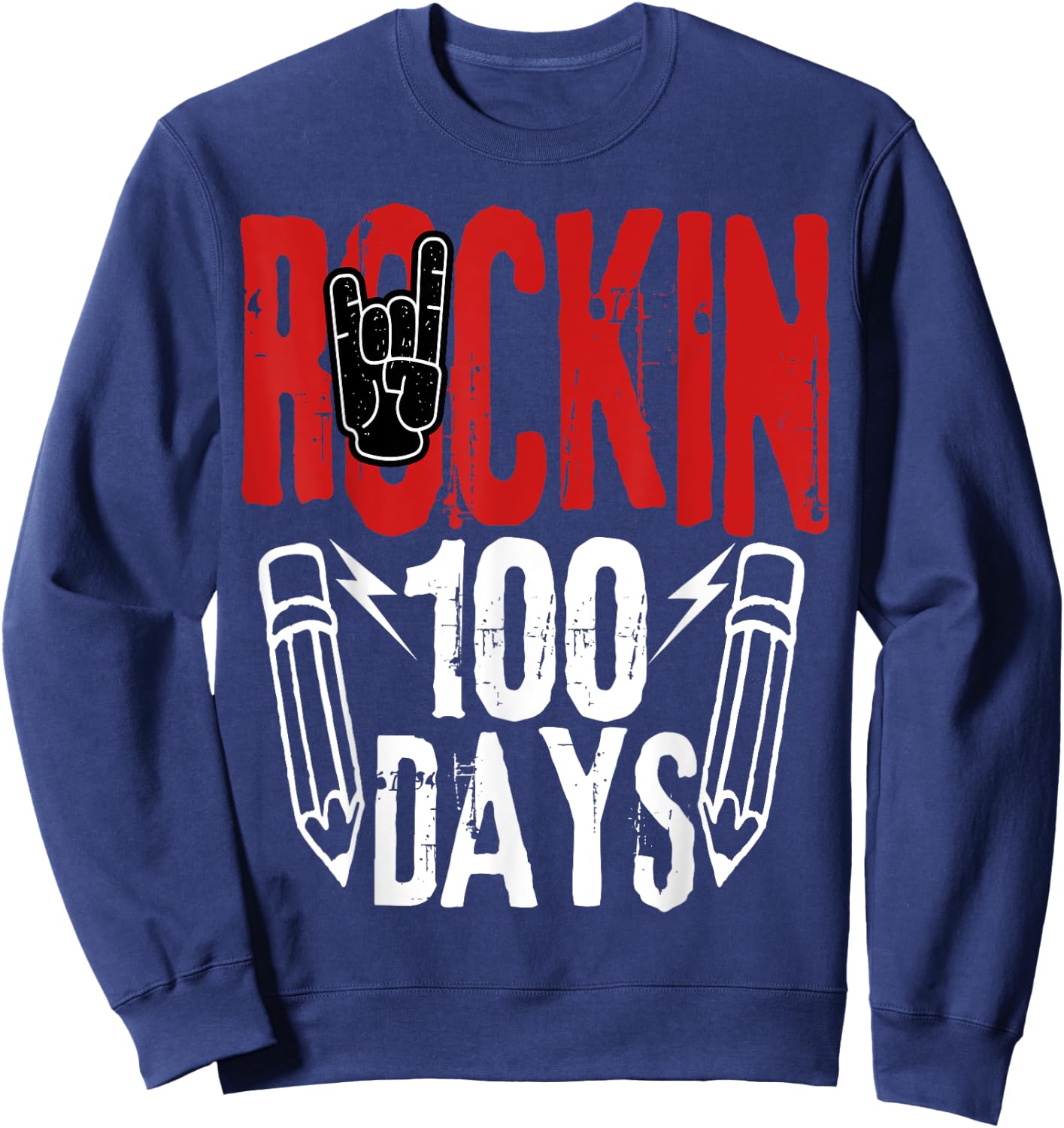 100 Days of School Rock N Roll Music Guitar Sweatshirt - Sweatshirt | Navy