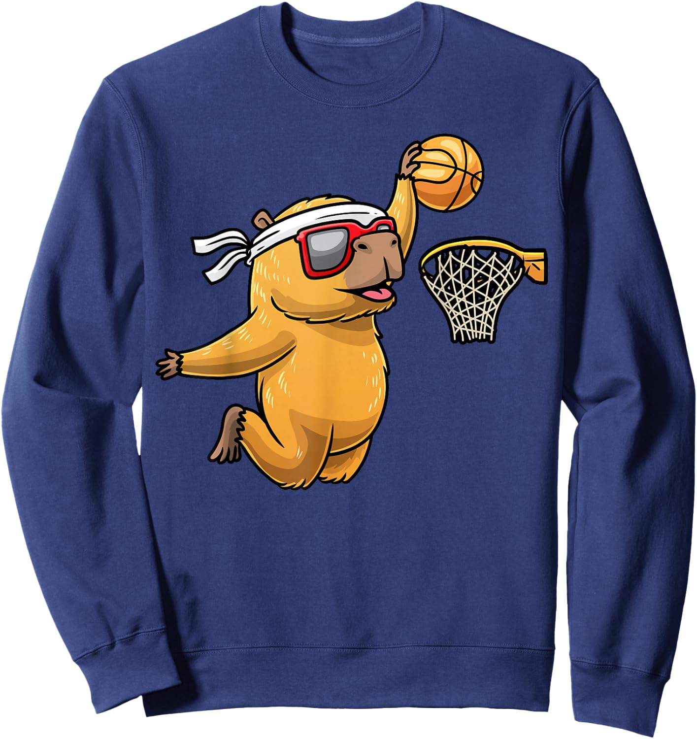 Capybara Playing Basketball Sports Rodent Kids Sweatshirt - Sweatshirt | Navy