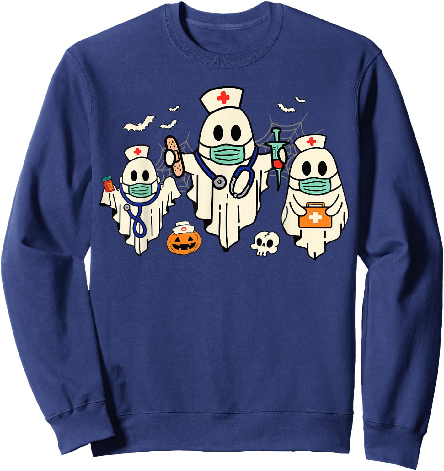 Halloween Nurse Nursing Funny Health Worker RN Ghost Nurse Sweatshirt - Sweatshirt | Navy