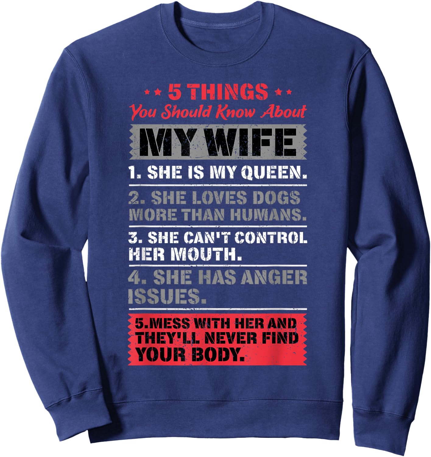 5 Things You Should Know About My Wife Husband Giftidea Sweatshirt - Sweatshirt | Navy
