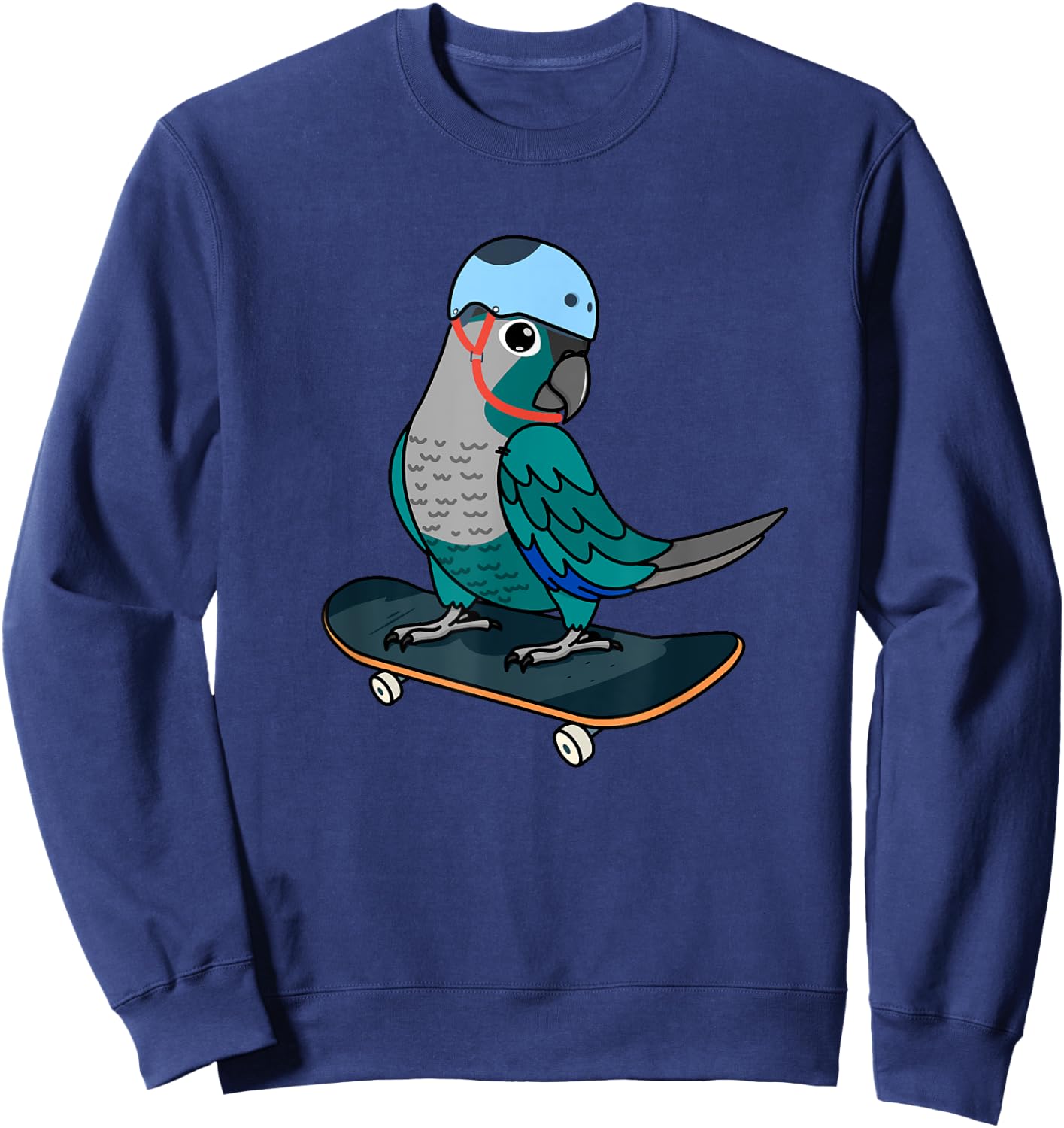 Skateboarding Parrot I Turquoise Green Cheek Conure Sweatshirt - Sweatshirt | Navy