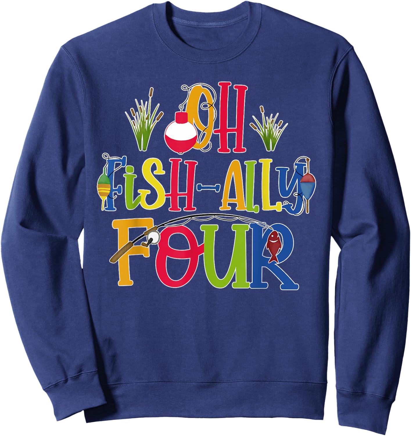 Oh Fish Ally Four Birthday Boy Outfit 4 Year Old 4th Bday Sweatshirt - Sweatshirt | Navy