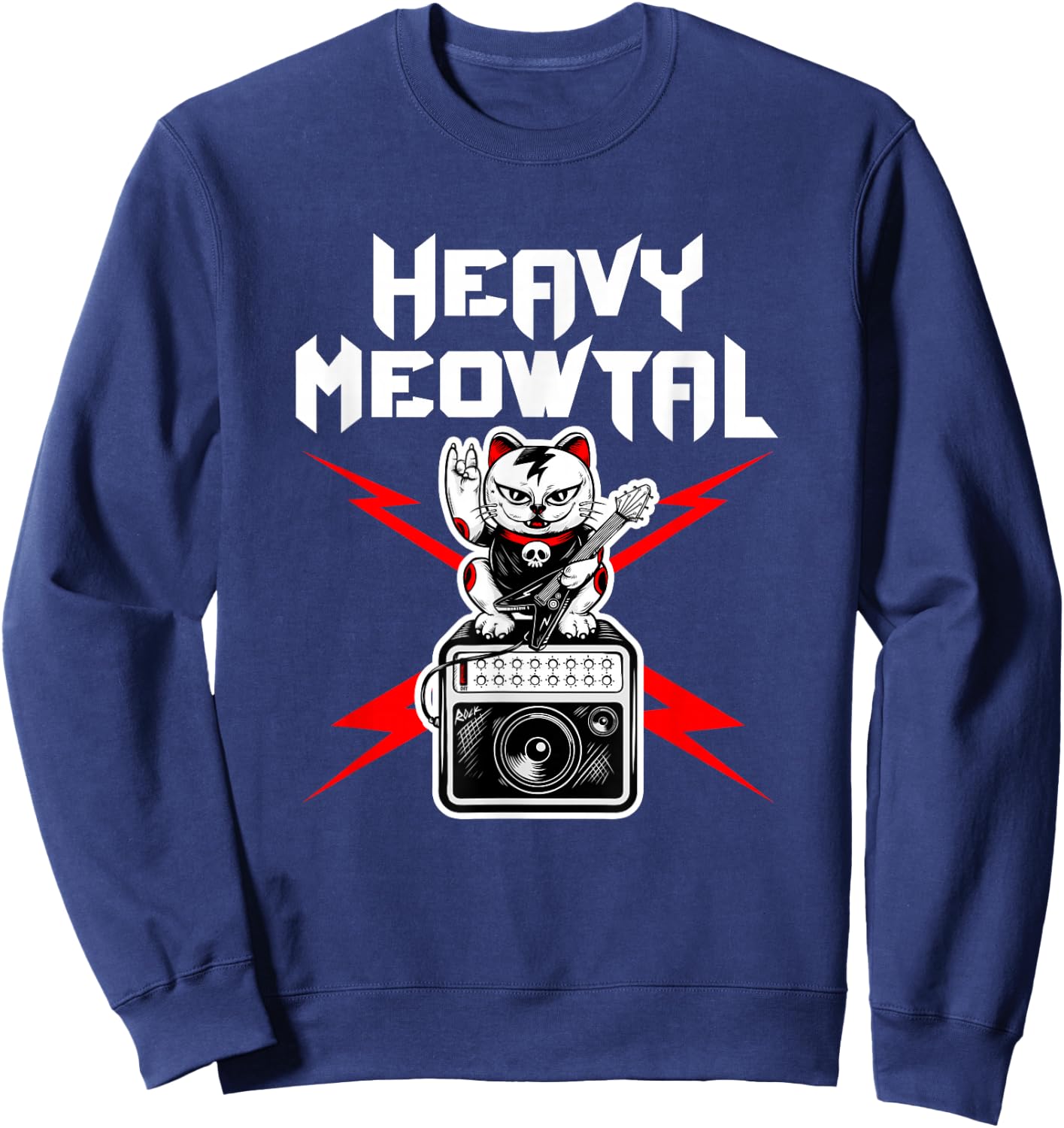 Heavy Meowtal Cat Metal Music Rock Guitarist Bassist Sweatshirt - Sweatshirt | Navy