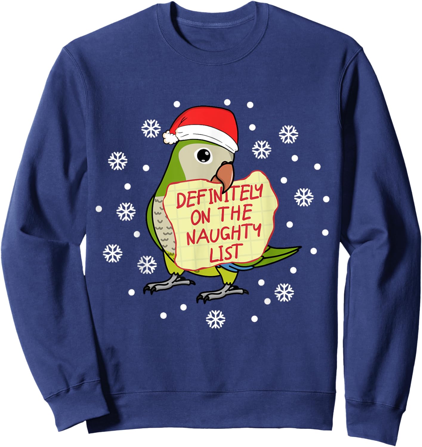 Naughty List Parrot | Green Monk Parakeet Quaker Sweatshirt - Sweatshirt | Navy