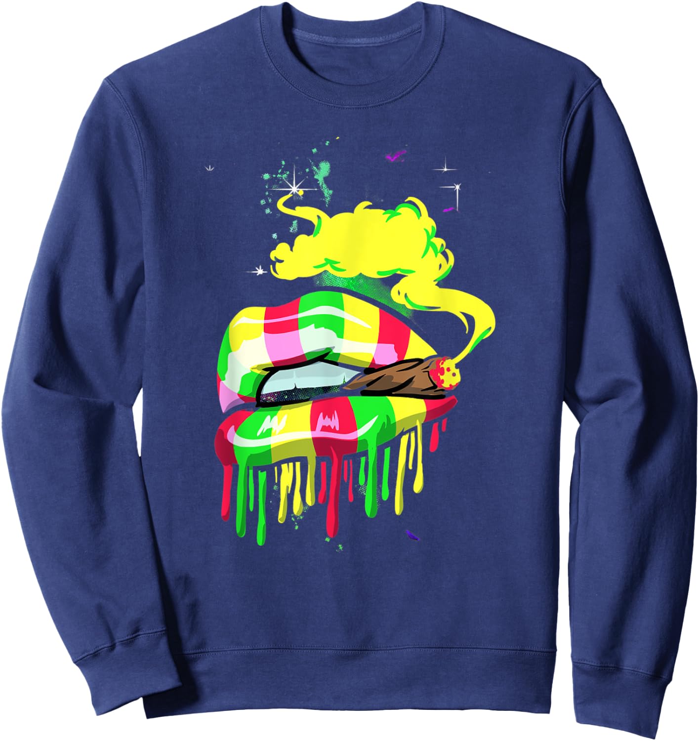 Love Marijuana Pot Smoker Peace Love Reggae Lips Sweatshirt - Sweatshirt | Navy