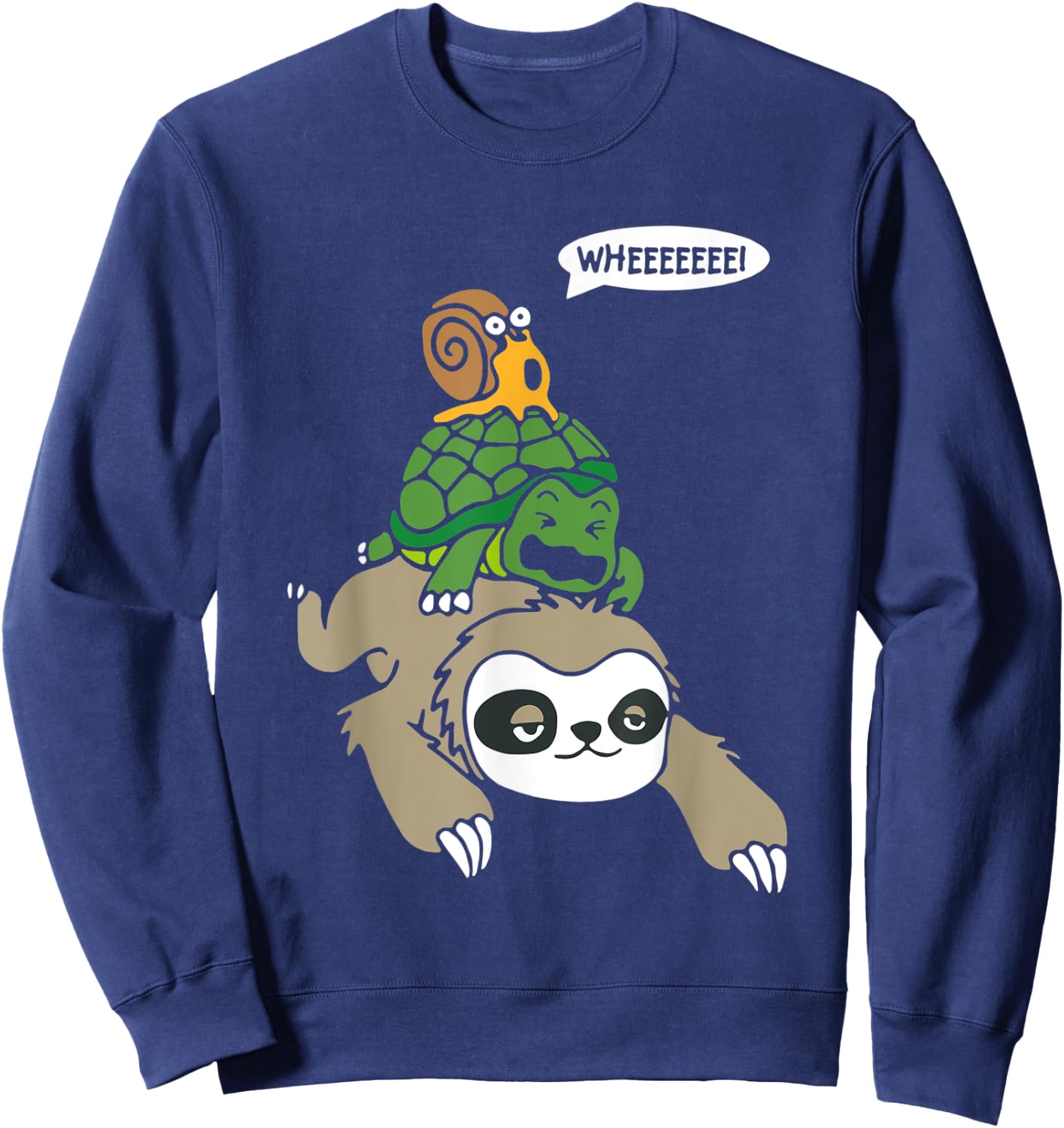 Weeee! Snail, Tortoise, Sloth Piggyback Ride Animal Lover Sweatshirt - Sweatshirt | Navy