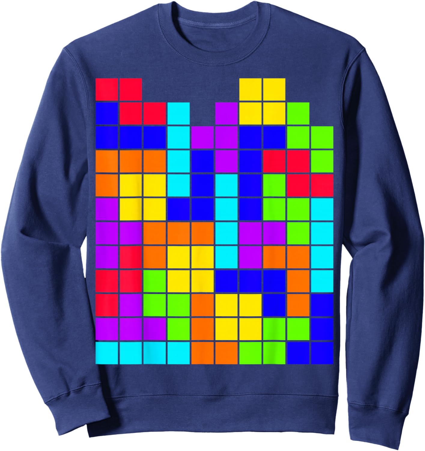 Nerdy Tetrominoes Block Puzzle Video Game Math Teacher Geek Sweatshirt - Sweatshirt | Navy