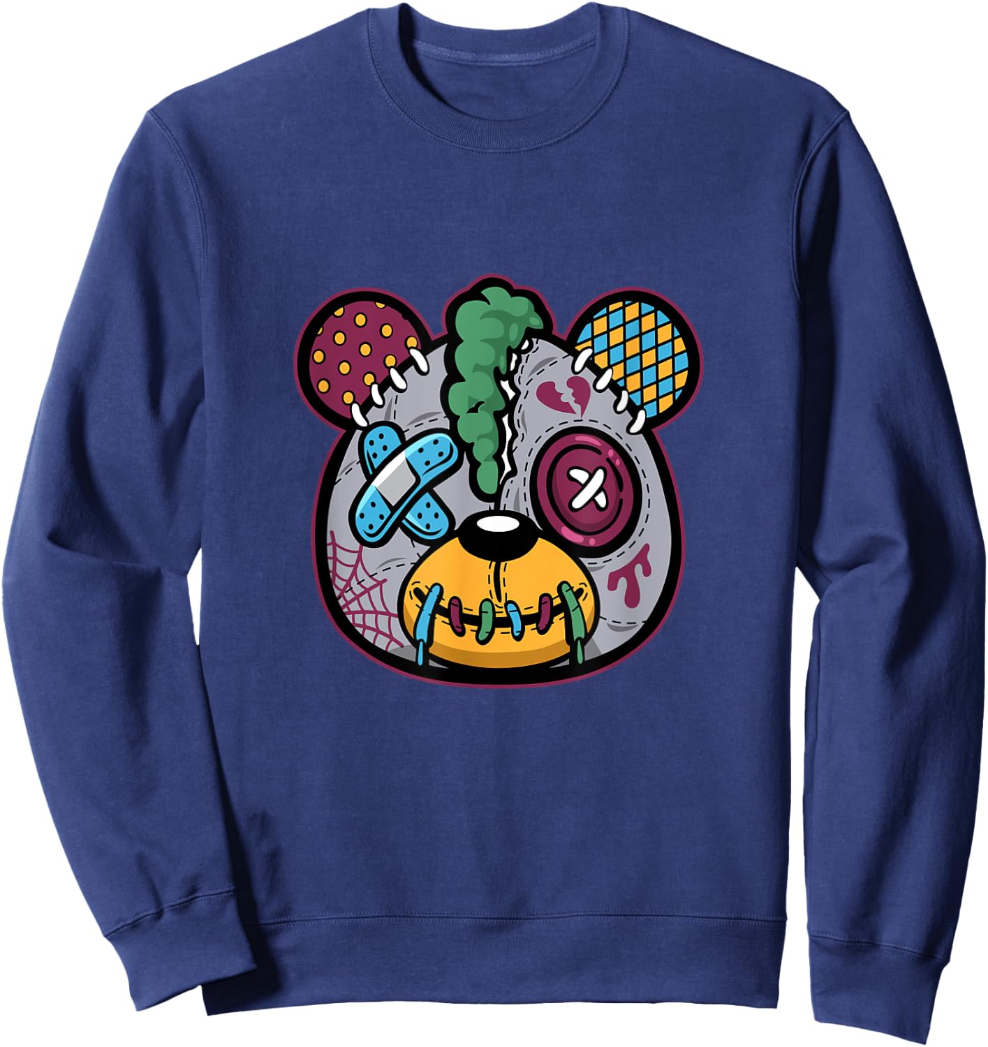 Cool Halloween Ugly Teddy Bear Illustration Graphic Designs Sweatshirt - Sweatshirt | Navy