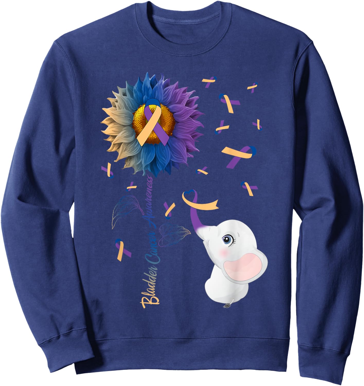 Elephant & Sunflower Bladder Cancer Awareness Month Warrior Sweatshirt - Sweatshirt | Navy