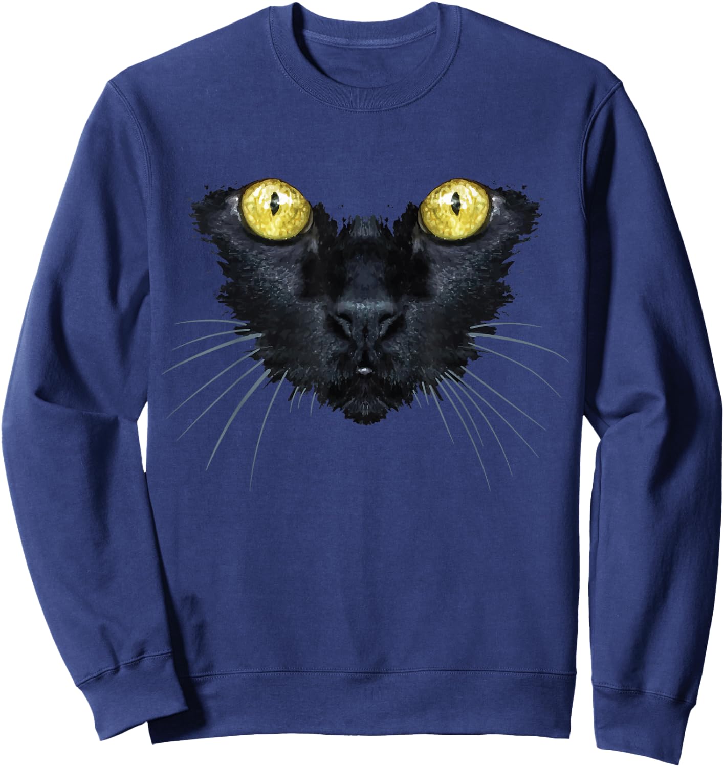 Black Cat Shirt Halloween Spooky Yellow Eyes Cat Women Kids Sweatshirt - Sweatshirt | Navy