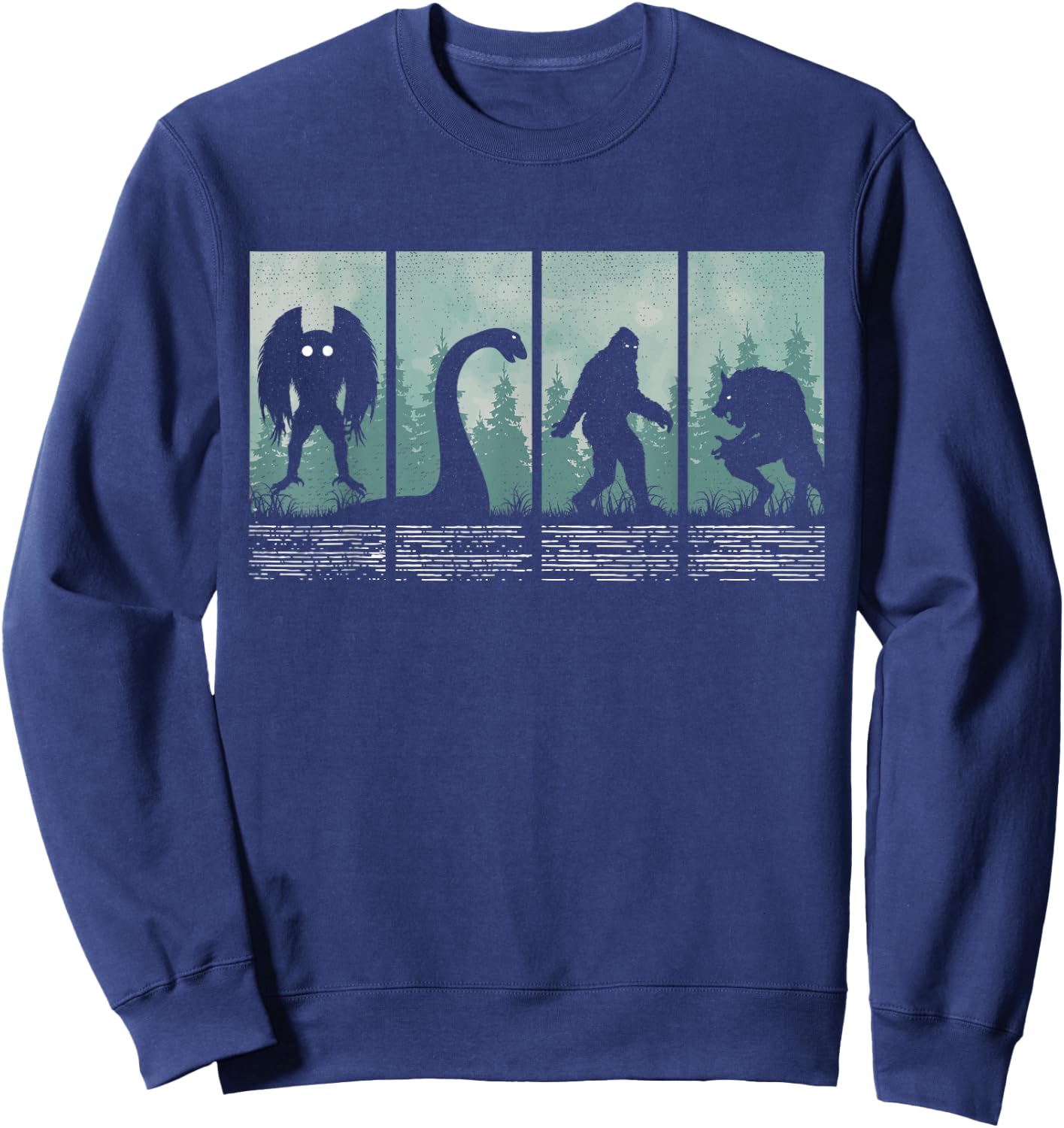 Bigfoot Loch Ness Monster Mothman and Dogman! Funny Cryptid Sweatshirt - Sweatshirt | Navy