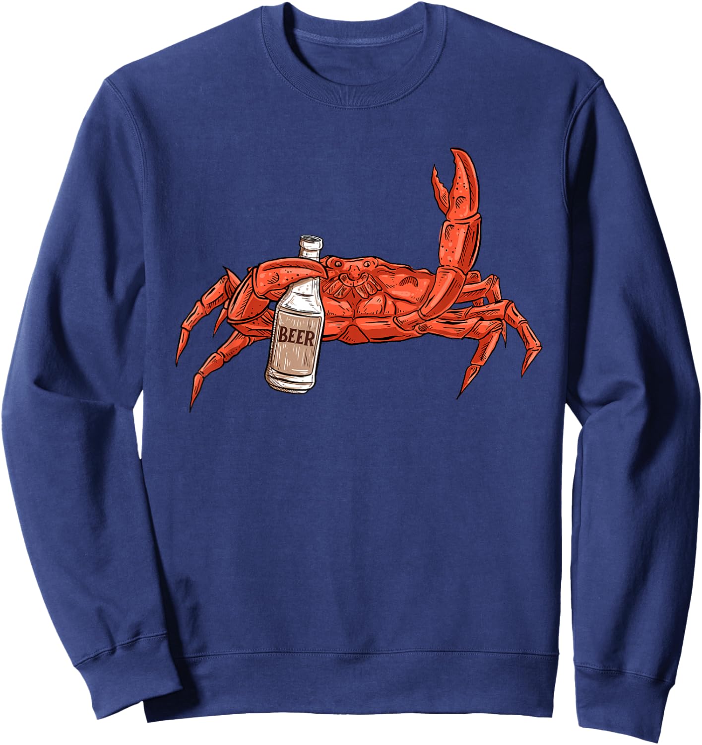 Crab Drinking Beer - Beach Crustacean Crabber Crabbing Lover Sweatshirt - Sweatshirt | Navy