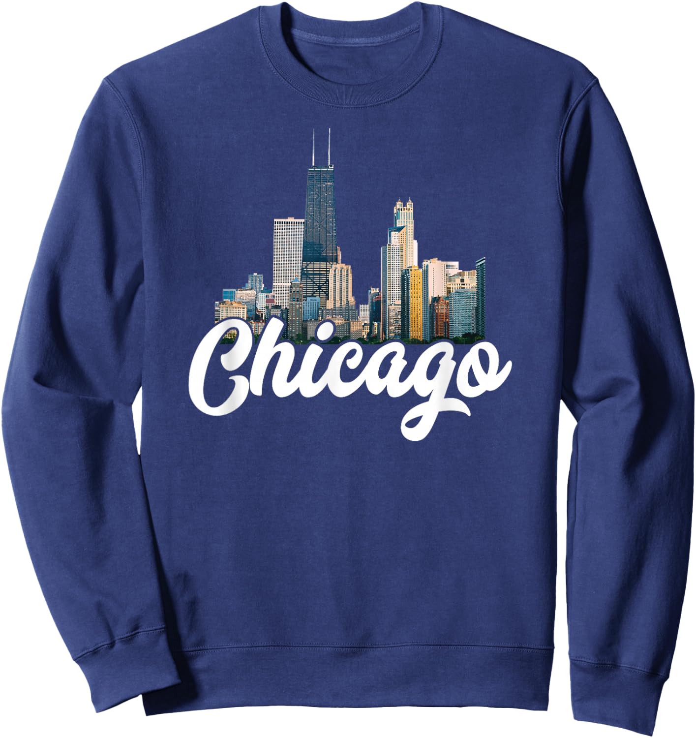 Chicago Skyline Architecture Retro Deep Dish Pizza River Sweatshirt - Sweatshirt | Navy
